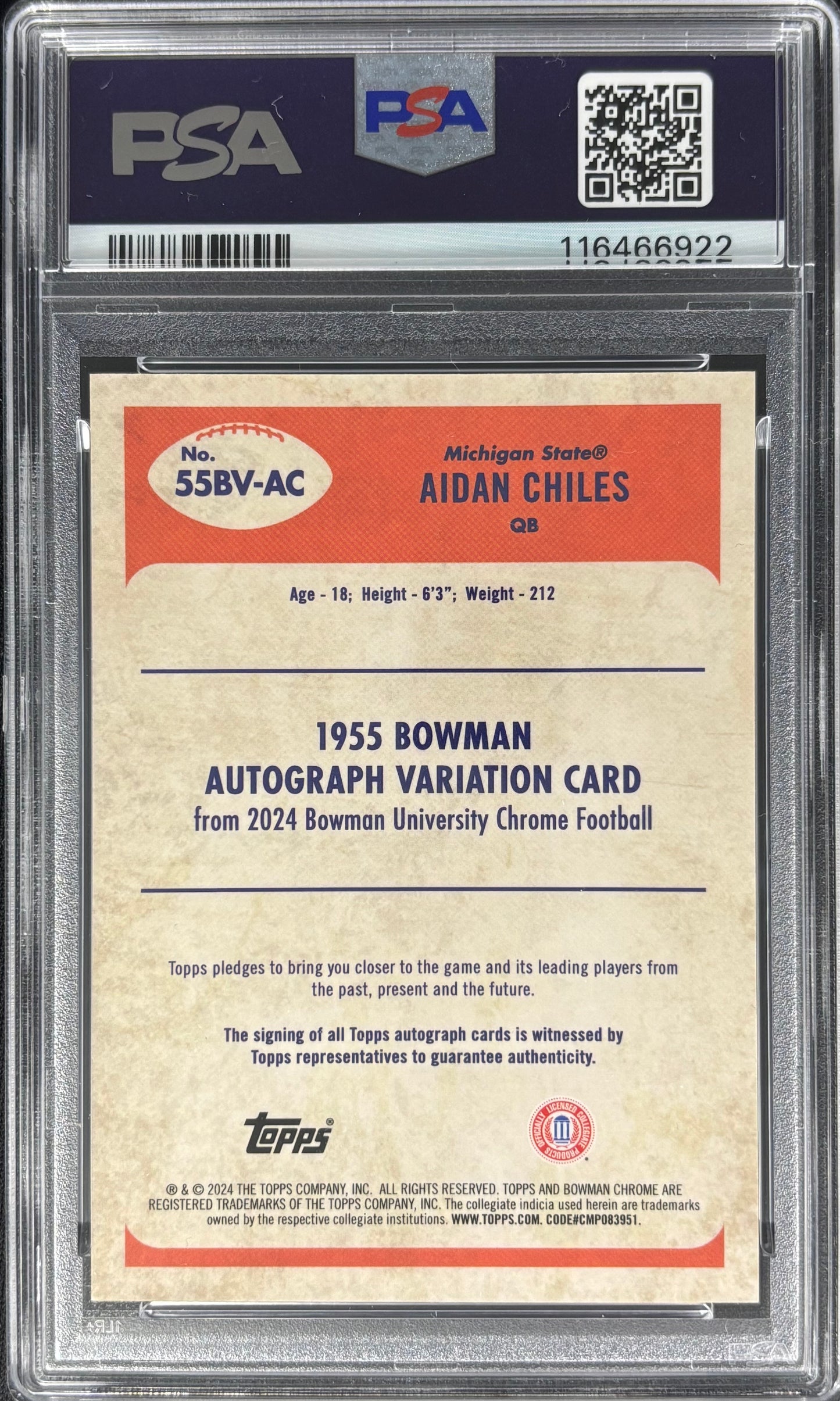 Aidan Chiles Bowman U Chrome 1955 Retro Auto /99 PSA 10
