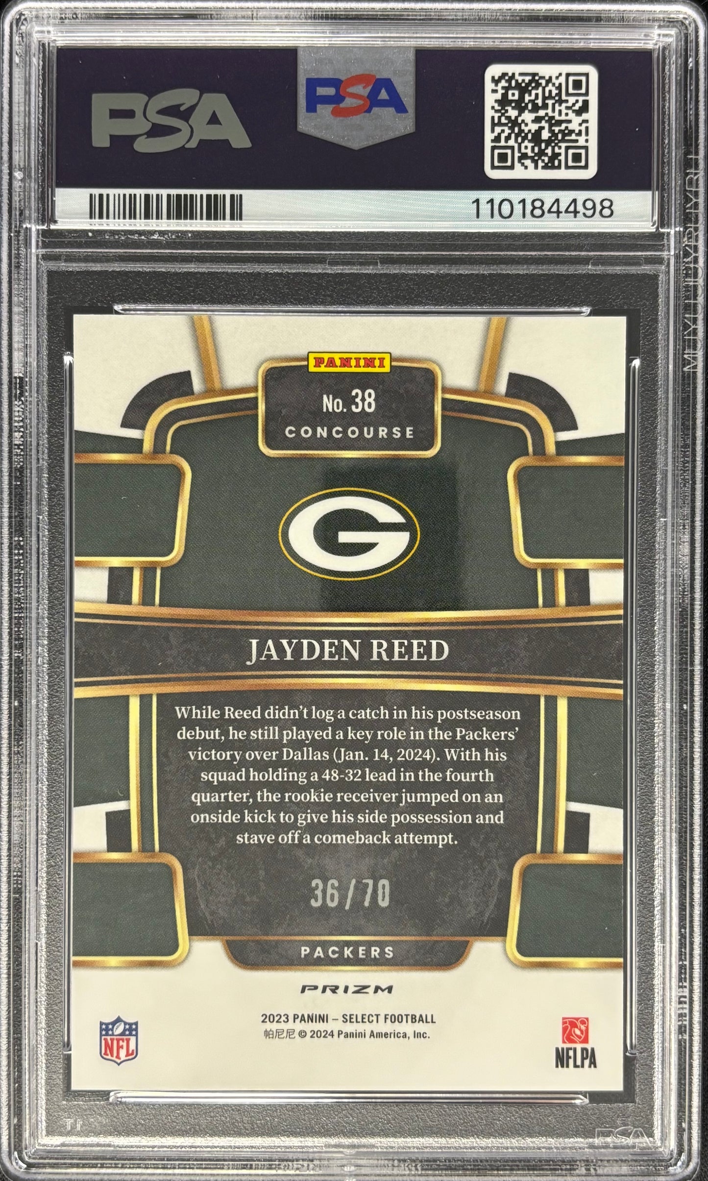Jayden Reed 2023 Select Dragon Scale /70 PSA 10 Rookie Concourse Packers