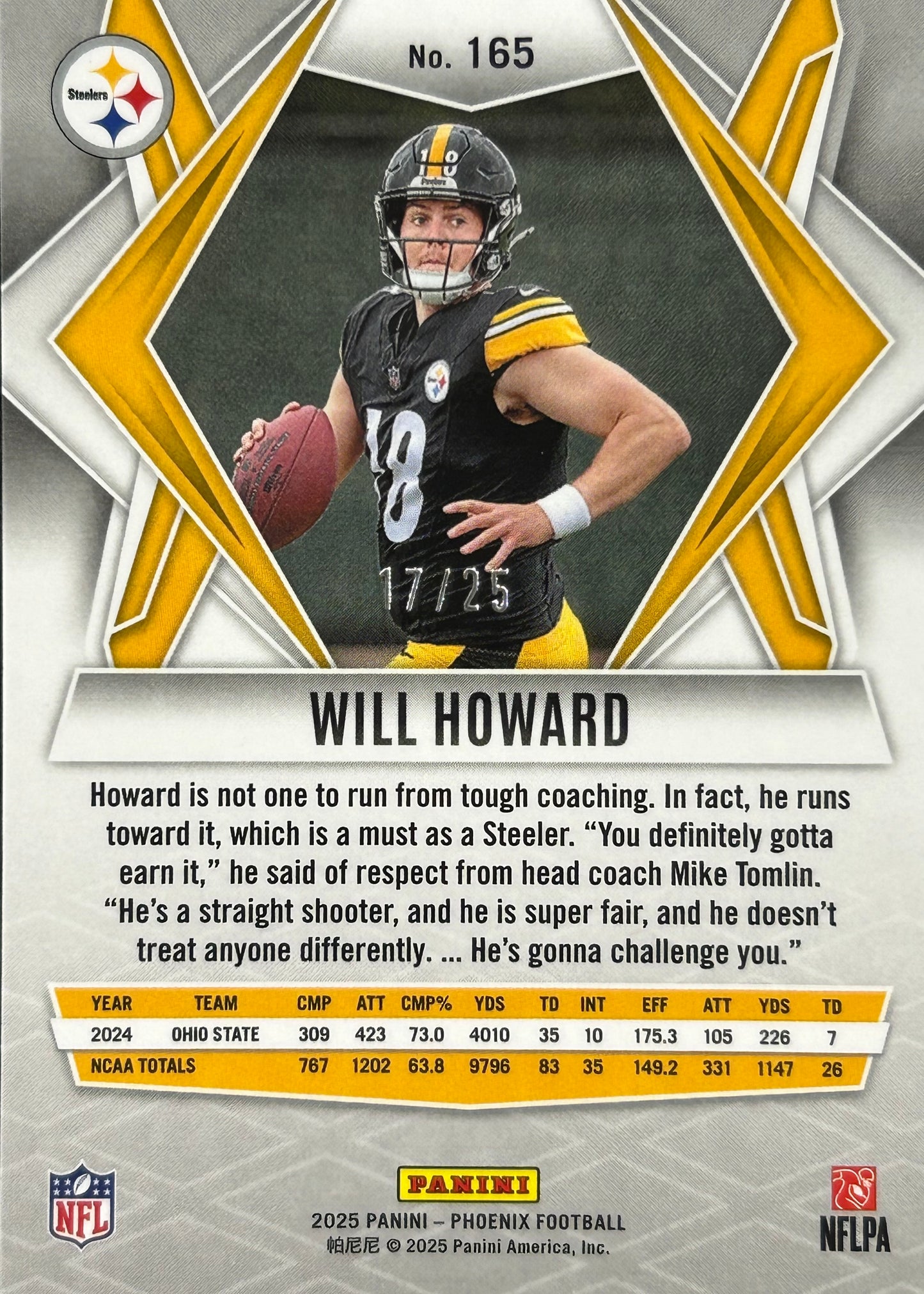 Will Howard Phoenix Green Seismic /25 Rookie Steelers