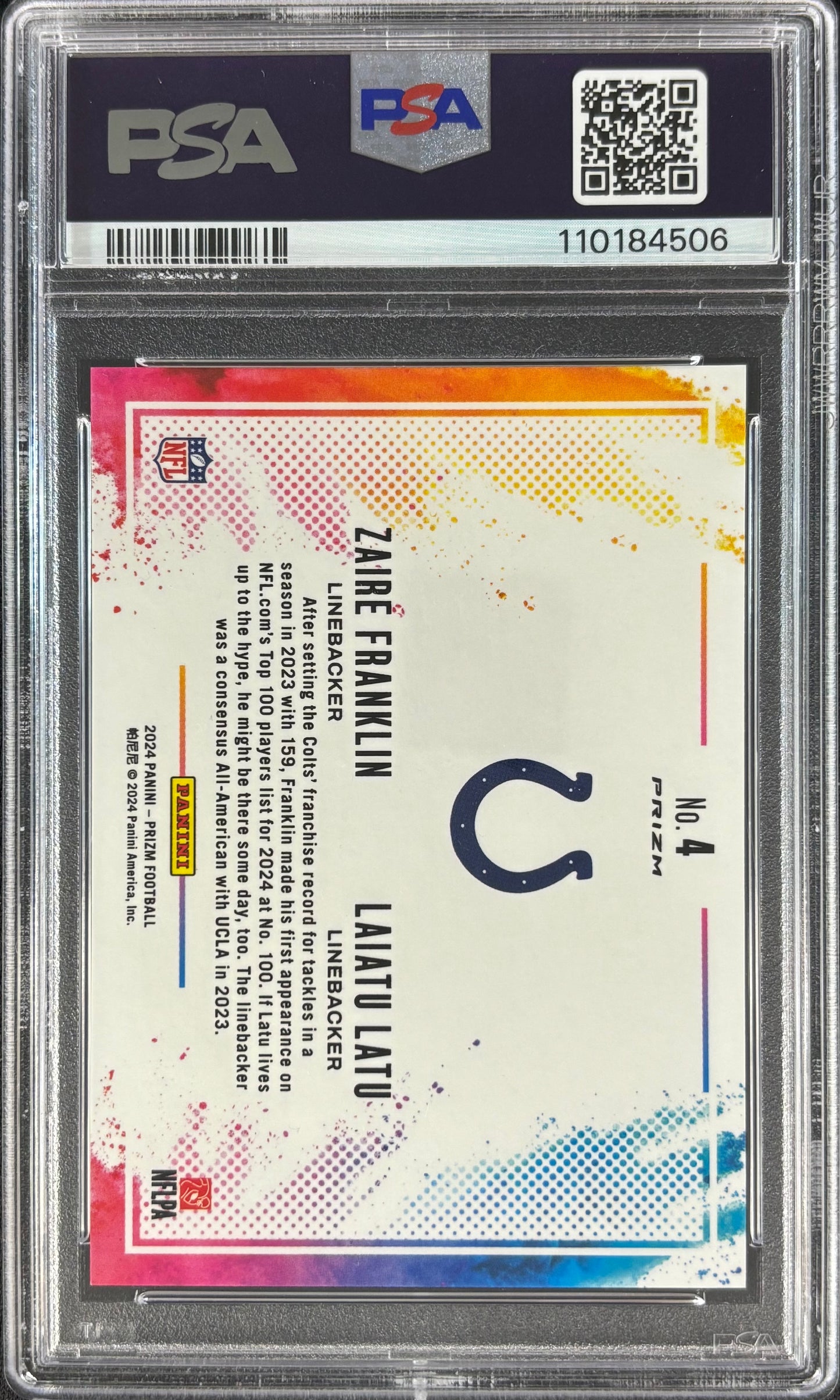 Zaire Franklin Laiatu Latu Prizm Colorblast Duals PSA 10 Rookie Colts