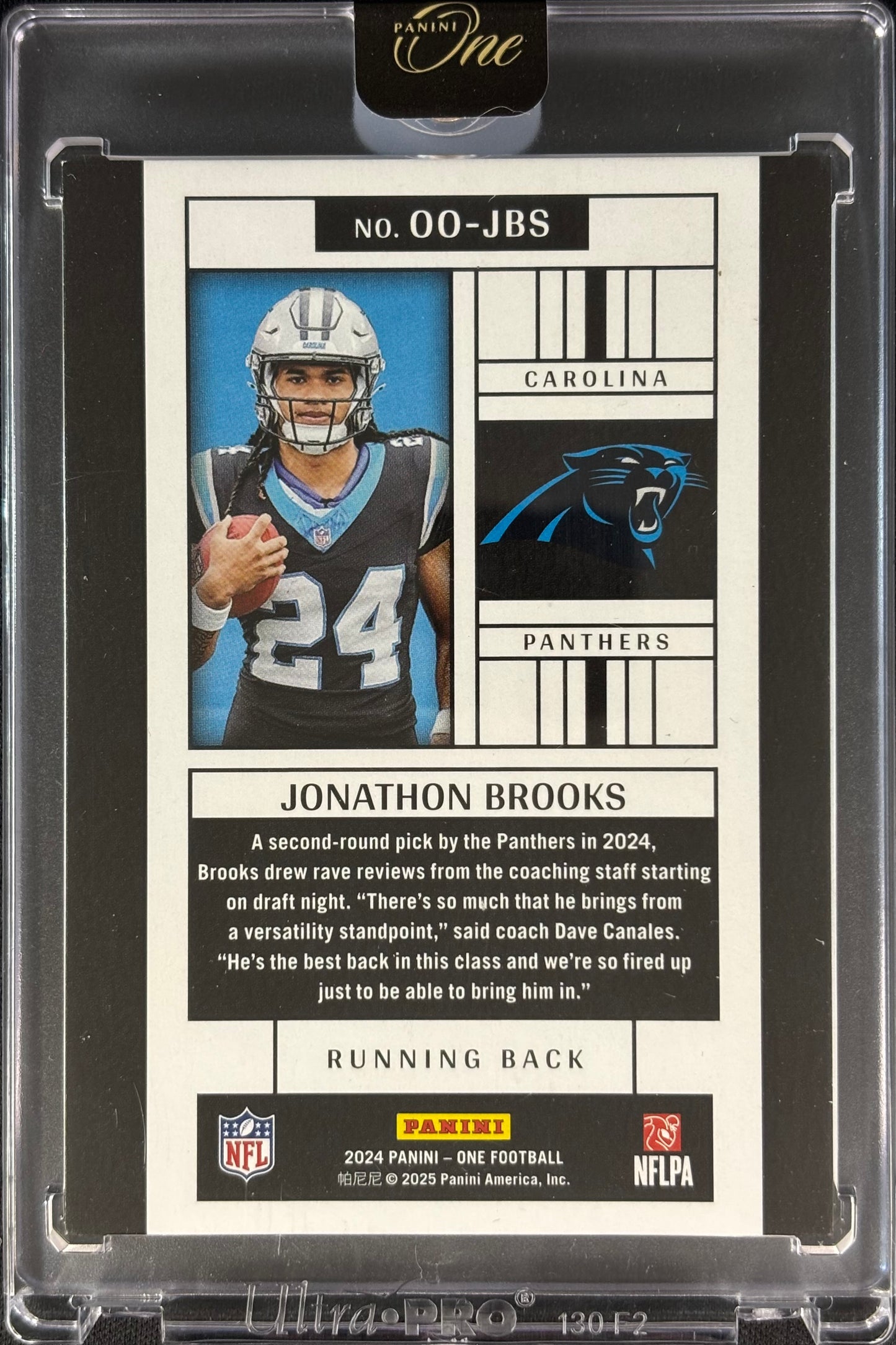 Jonathan Brooks Panini One Originals Rookie Panthers