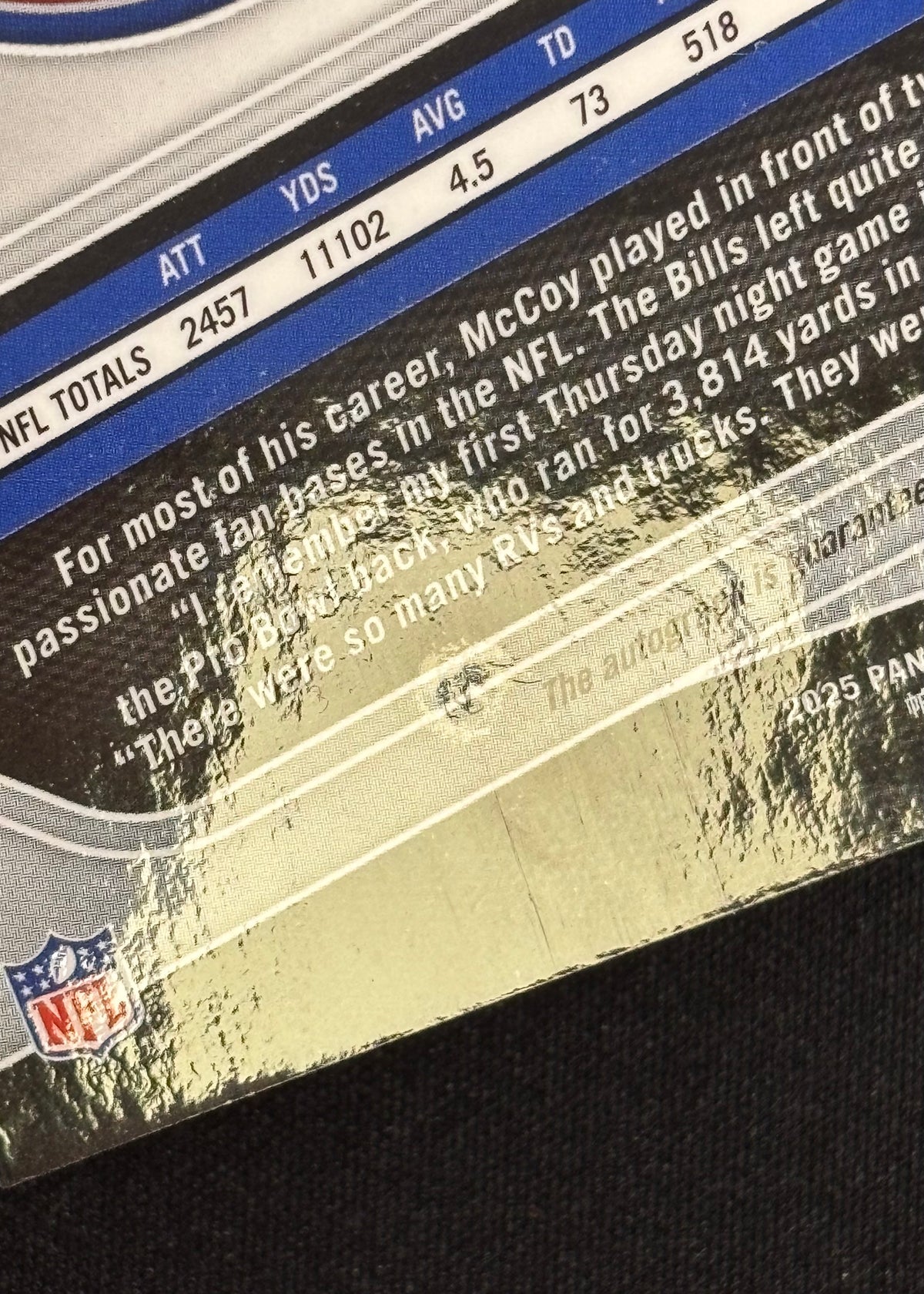 *Damaged* LeSean McCoy 2025 Panini Prizm Black Auto Gold Vinyl FOTL /5 Bills