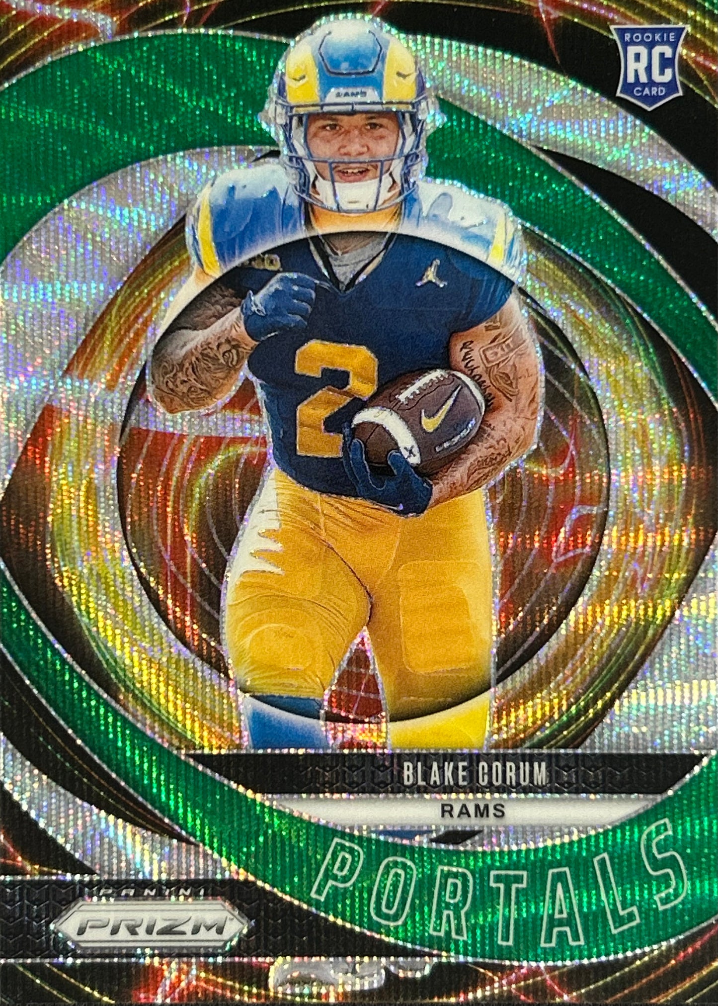 Blake Corum Prizm Portals Green Wave Rookie Rams