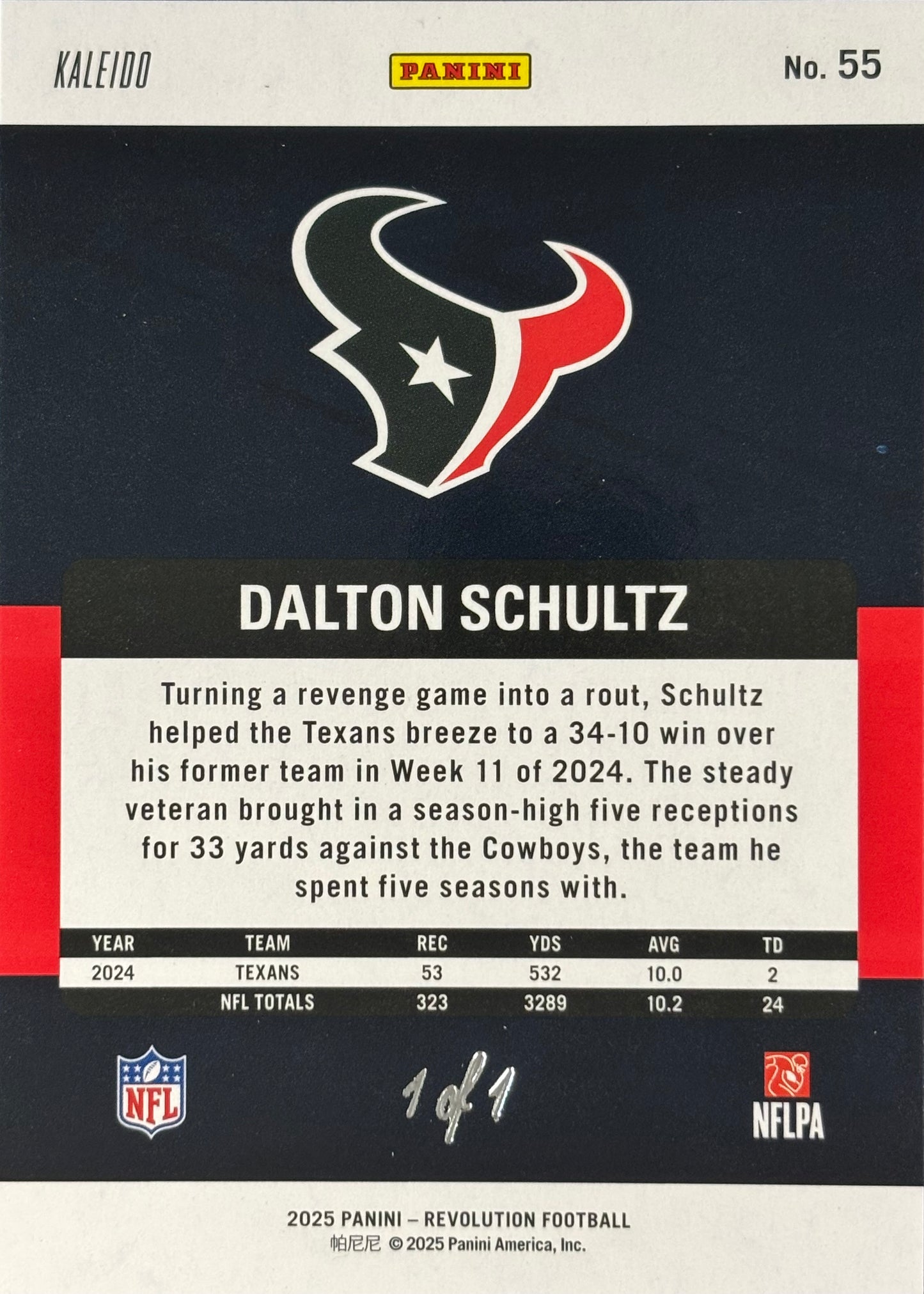 Dalton Schultz Revolution Kaleido 1/1 Texans