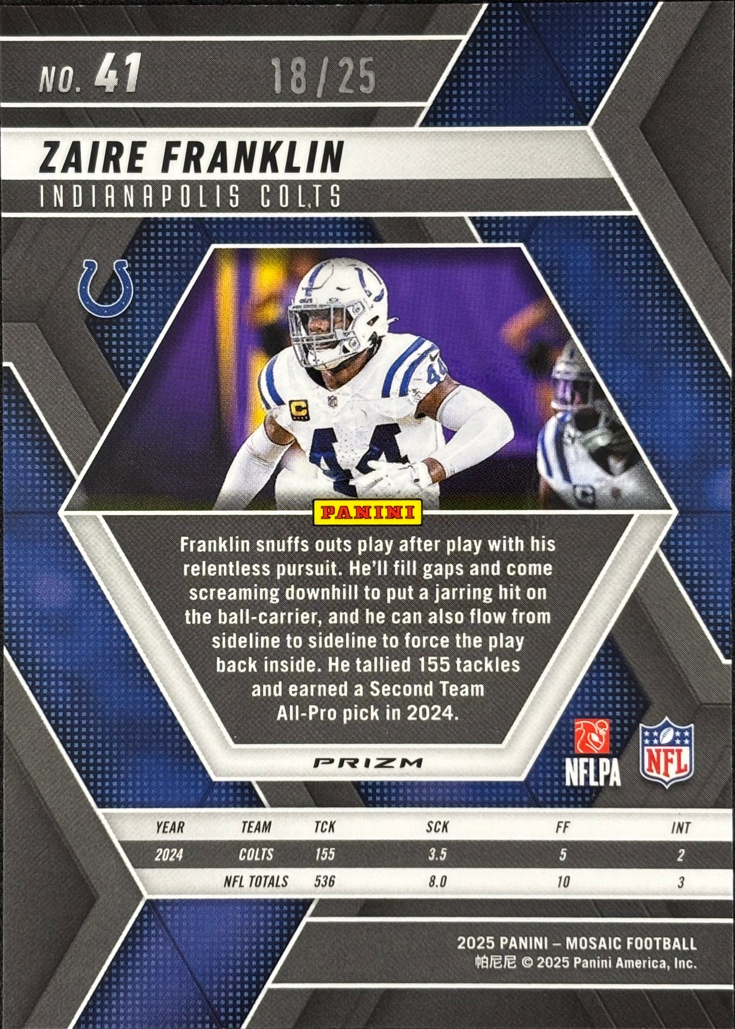 Zaire Franklin Mosaic Orange Fluorescent /25 Colts