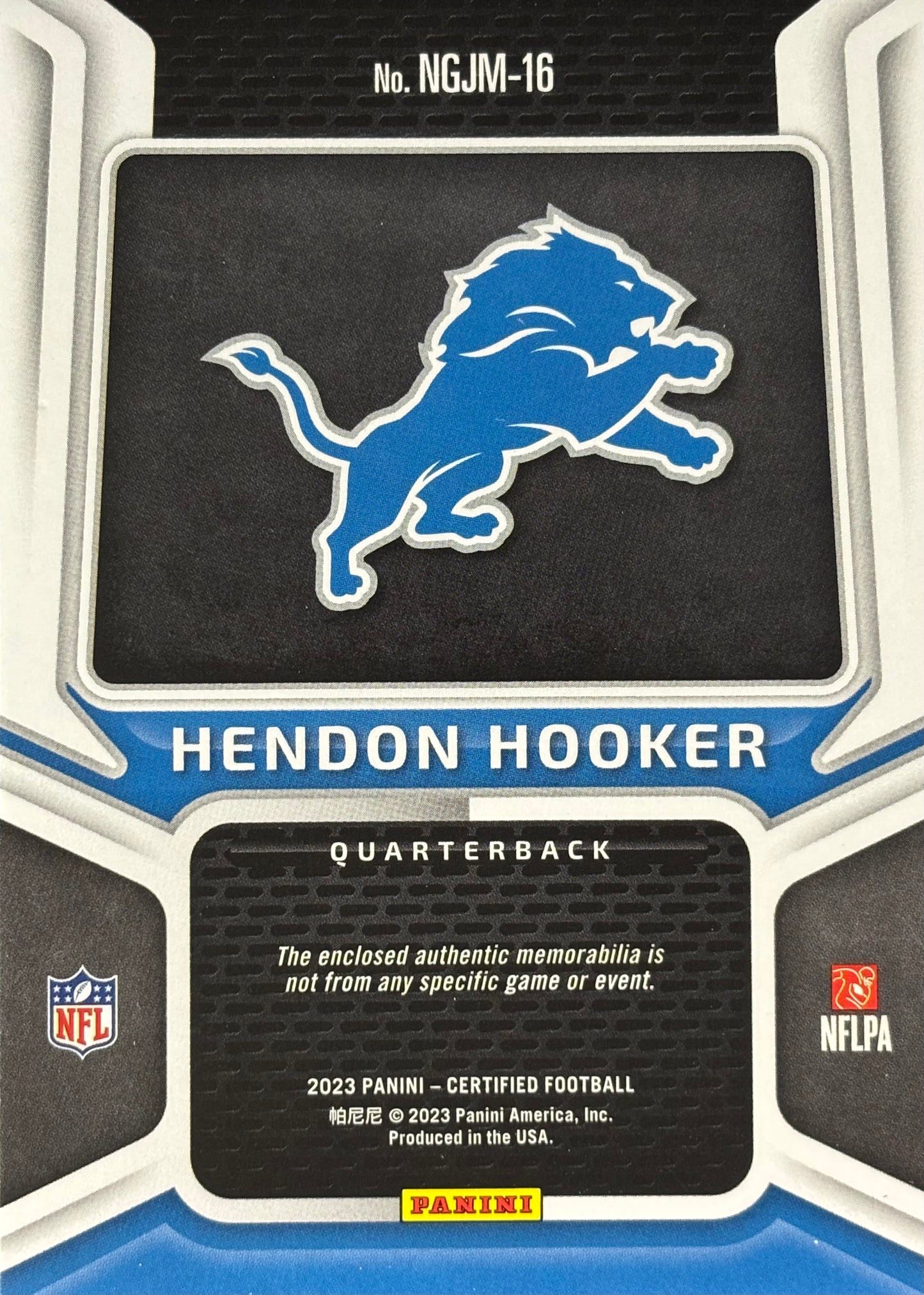Hendon Hooker Certified New Generation Green Patch /5 Rookie Lions