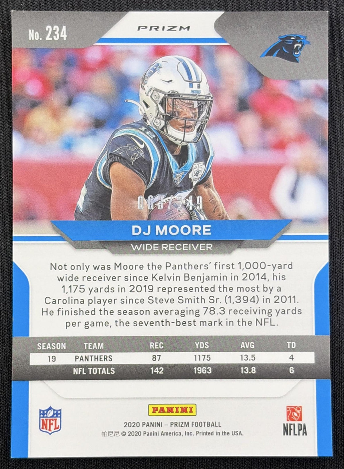 DJ Moore 2020 Panini Prizm Orange /249 Panthers
