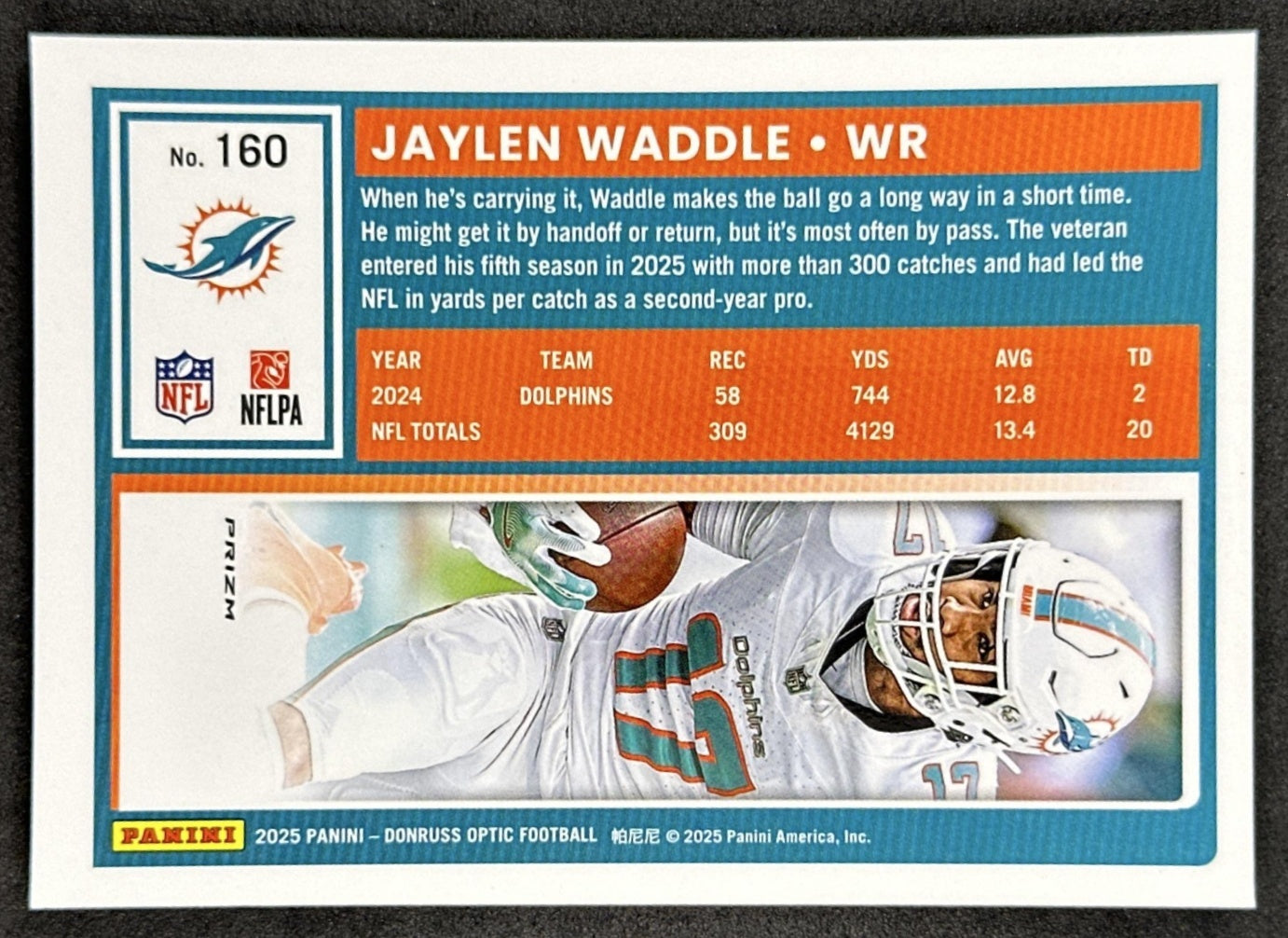 Jaylen Waddle 2025 Panini Donruss Optic Holo Prizm Dolphins Back