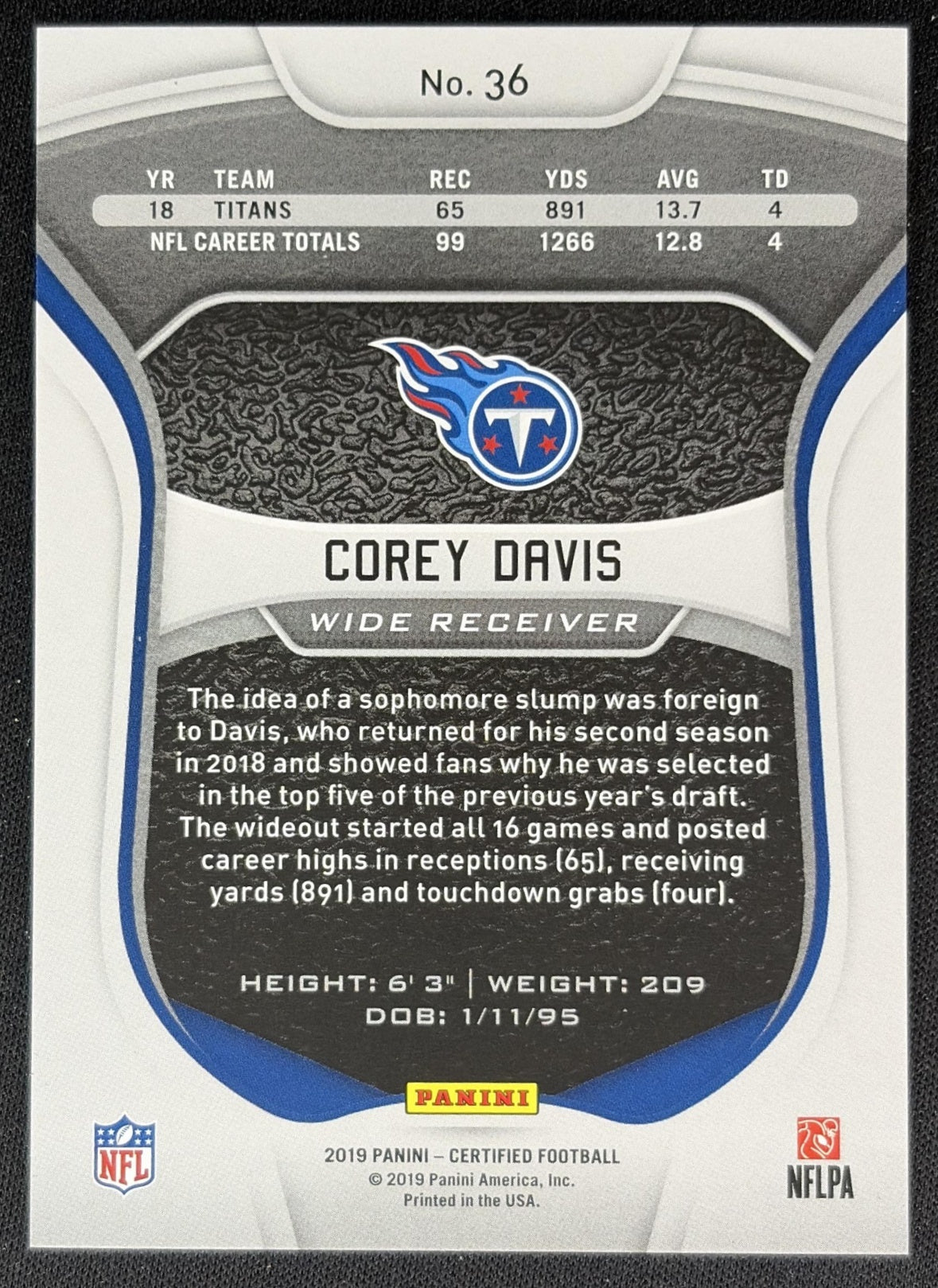 Corey Davis 2019 Panini Certified Mirror Orange /199 Titans back