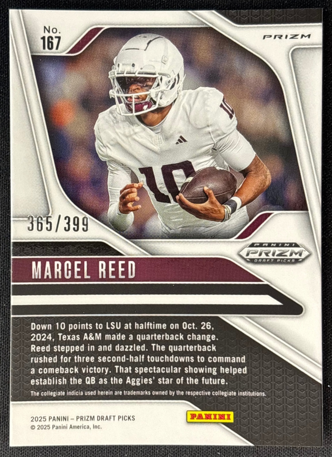 Marcel Reed 2025 Prizm Draft Picks Red /399 Aggies back | Wayne Collection