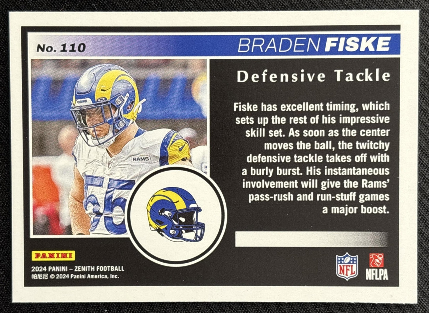 Braden Fiske 2024 Panini Zenith Rams Sports Trading Card