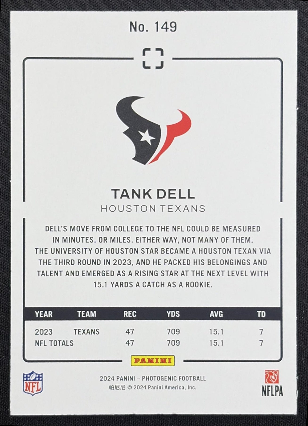 Tank Dell 2024 Panini Photogenic Blue /99 Texans Houston Texans back