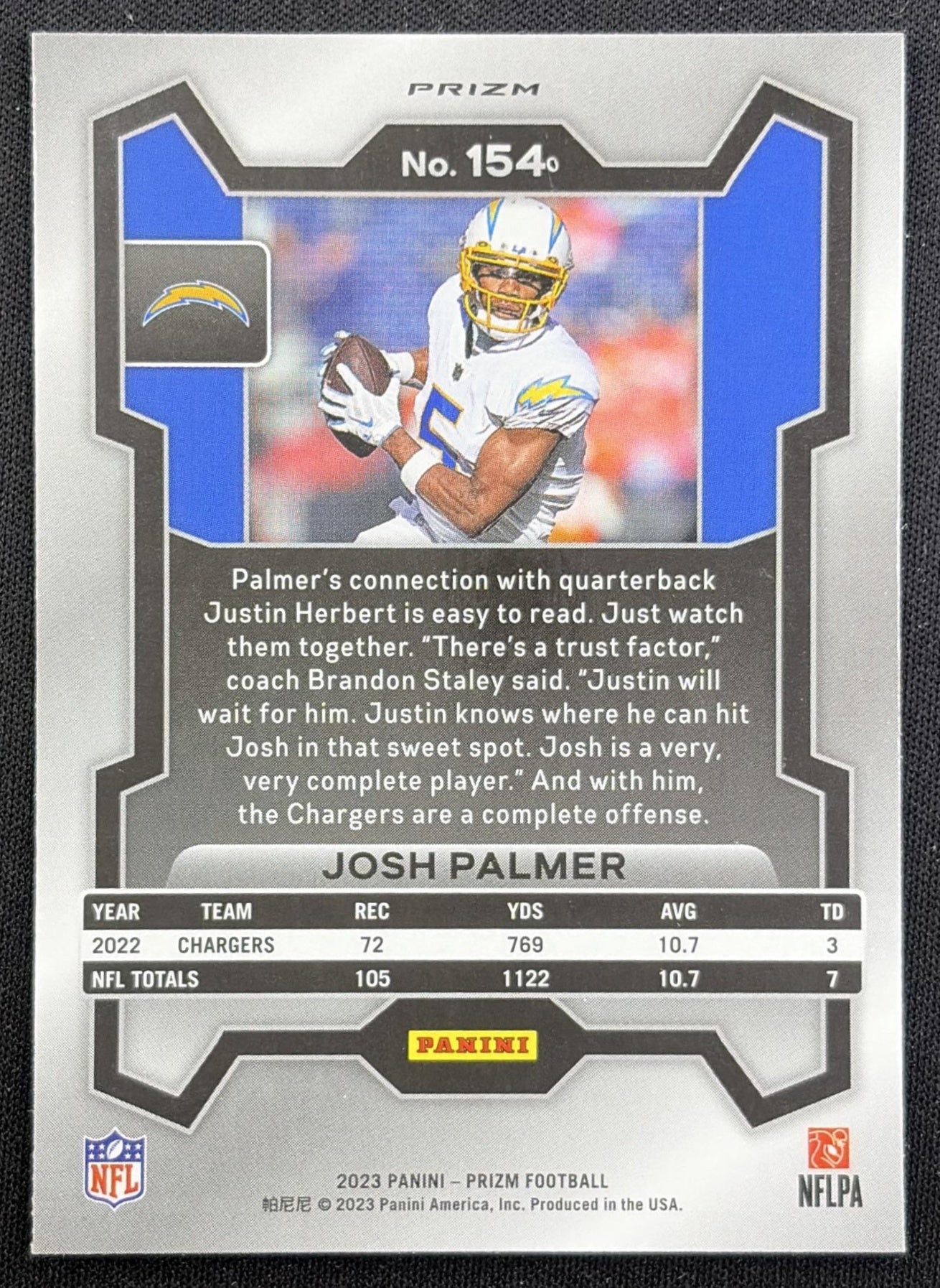 Josh Palmer 2023 Panini Prizm Green Wave Chargers