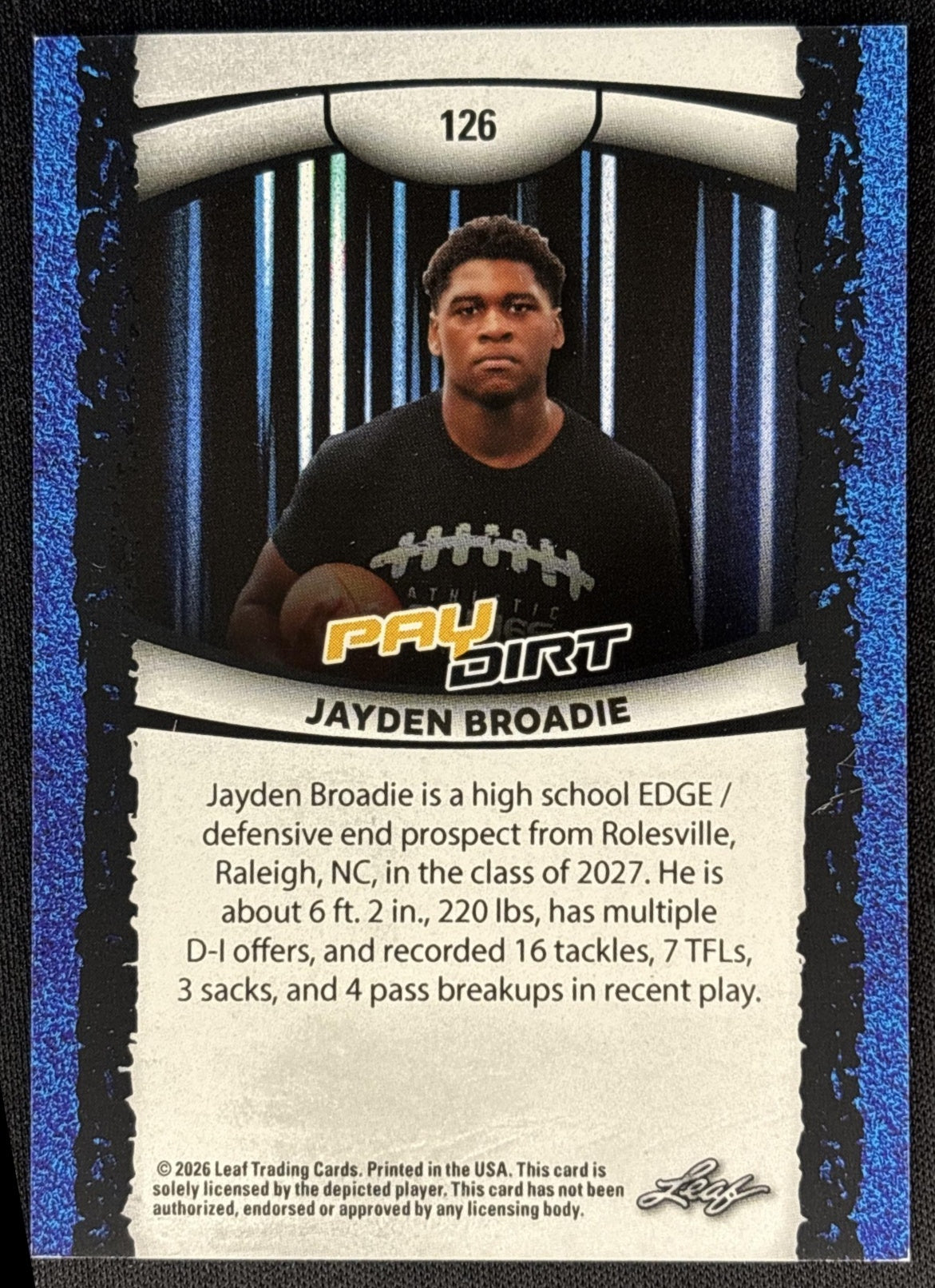 Jayden Broadie 2026 Pay Dirt /45 Sports Trading Cards