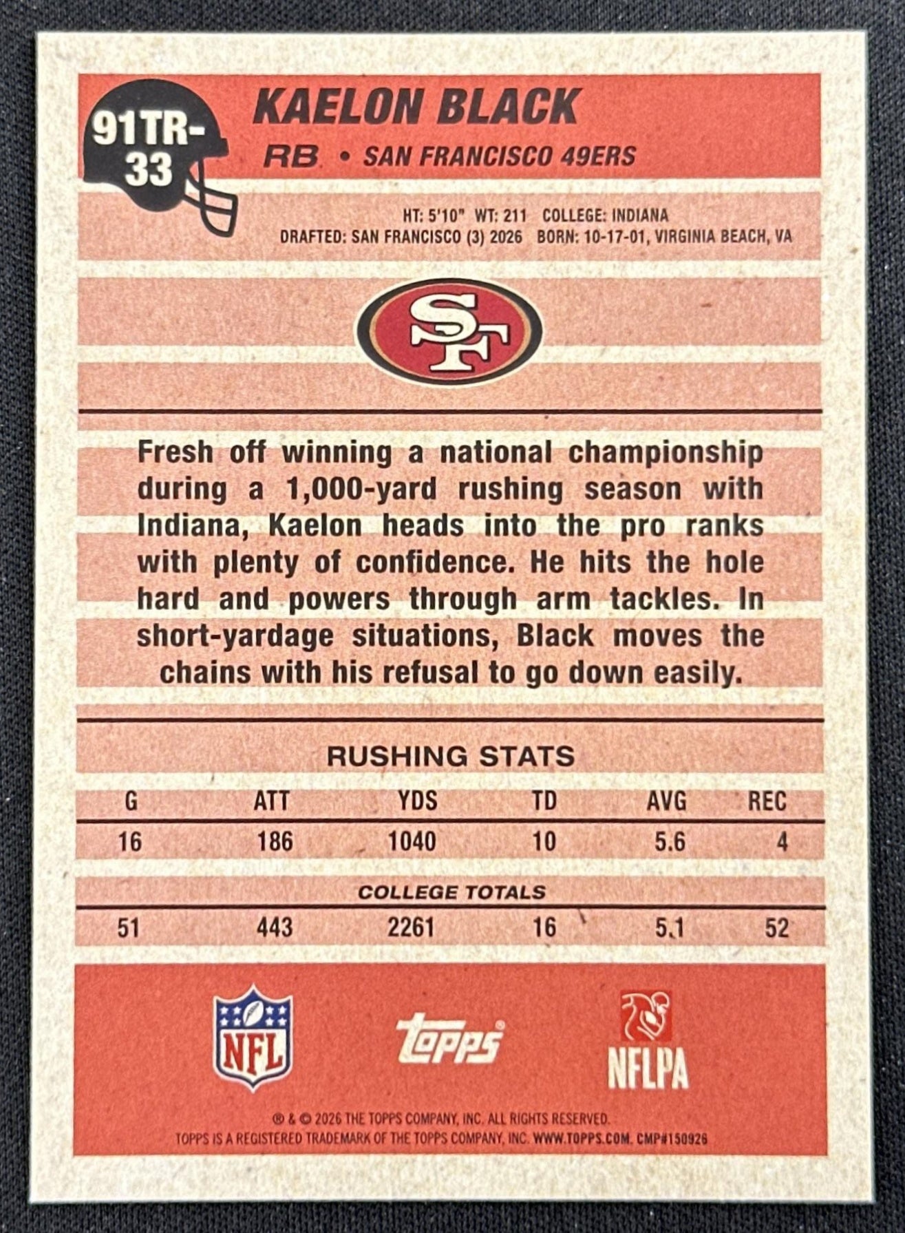Kaelon Black 2026 Topps Flagship 1991 Rookie 49ers