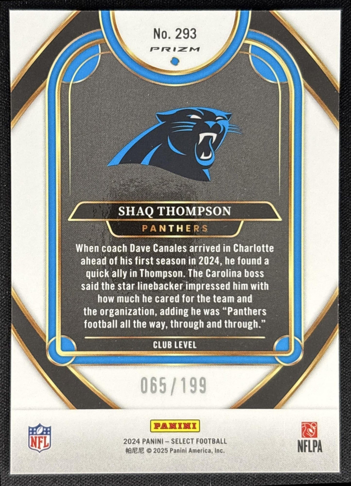 Shaq Thompson 2024 Panini Select Club White Prizm Shock /199 Panthers