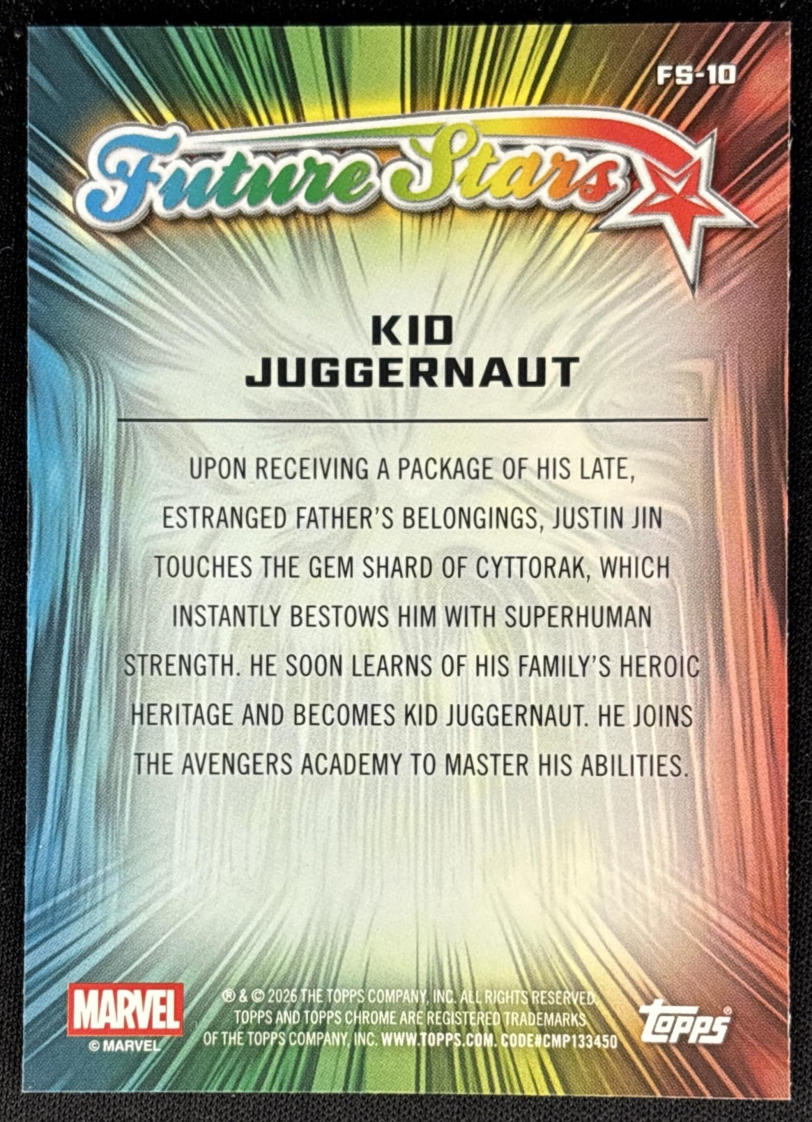 Kid Juggernaut 2026 Topps Chrome Marvel Comics Future Stars back