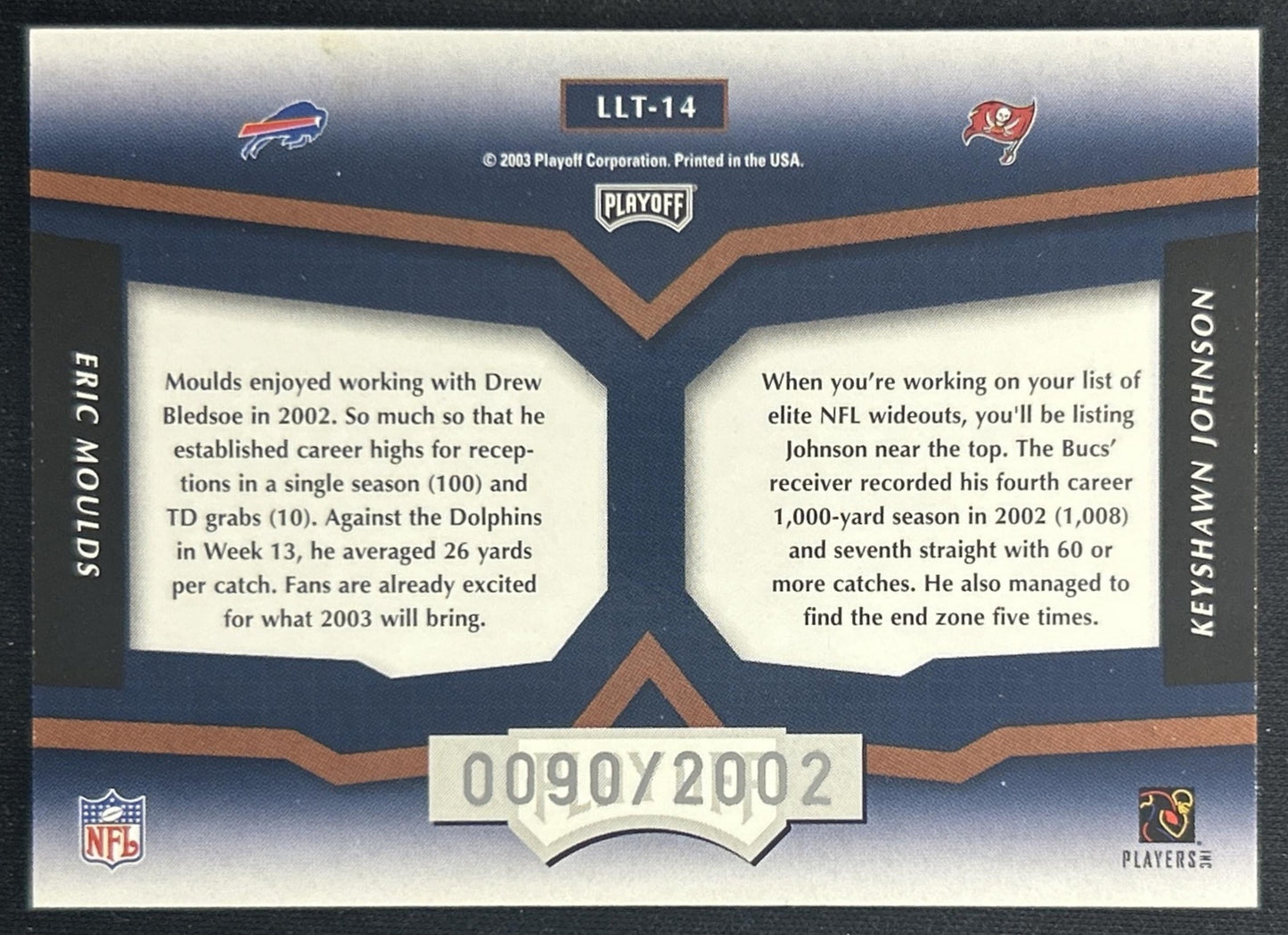 Eric Moulds Keyshawn Johnson 2003 Prestige League Leader Tandems /2002 Buccaneers Bills back