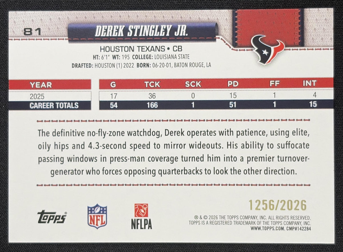 Derek Stingley Jr. 2026 Topps Gold /2026 Texans