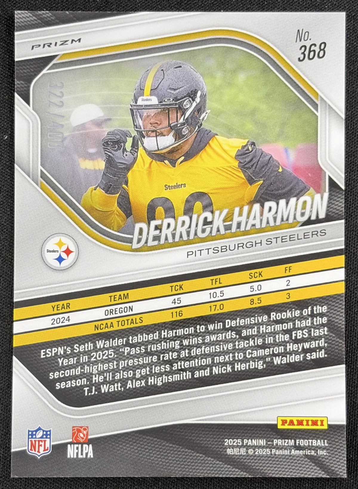 Derrick Harmon 2025 Panini Prizm Pandora /400 Steelers
