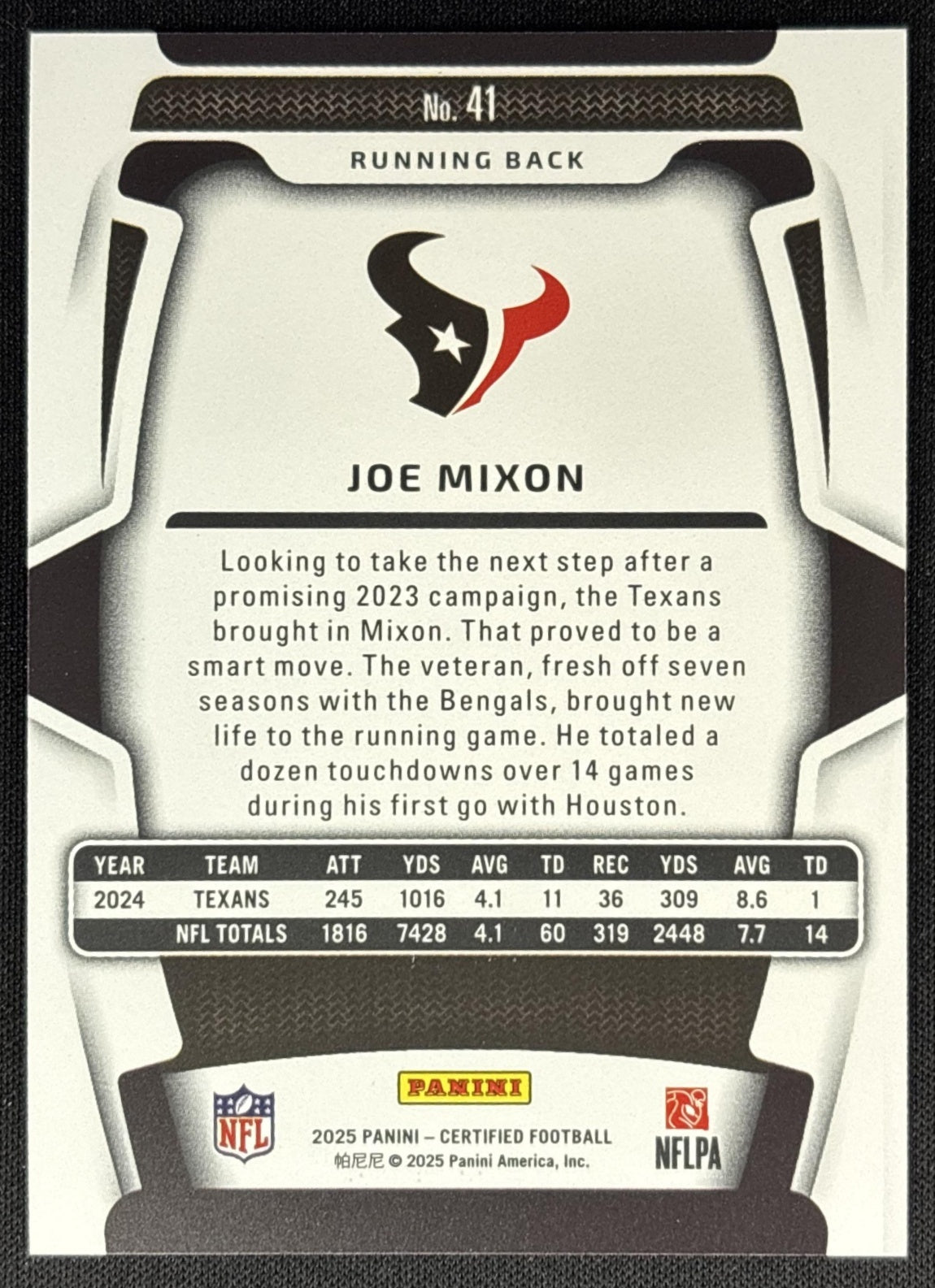 Joe Mixon 2023 Panini Certified Teal Mirror /50 Bengals Sports Trading Cards