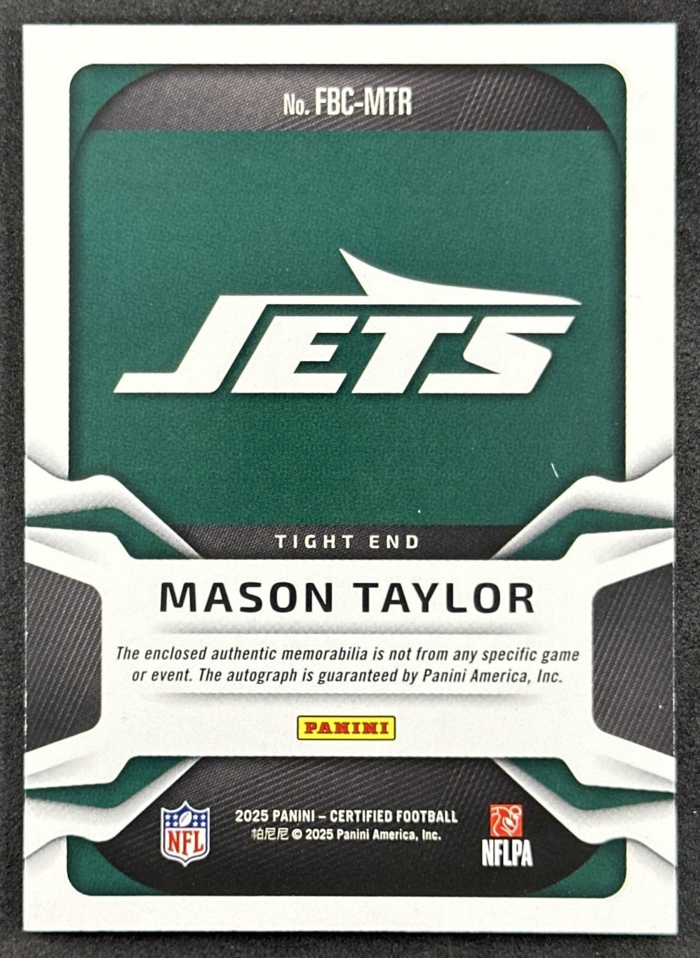 Mason Taylor 2025 Certified Freshman Fabric Mirror Signatures Orange /249 Jets Sports Trading Cards