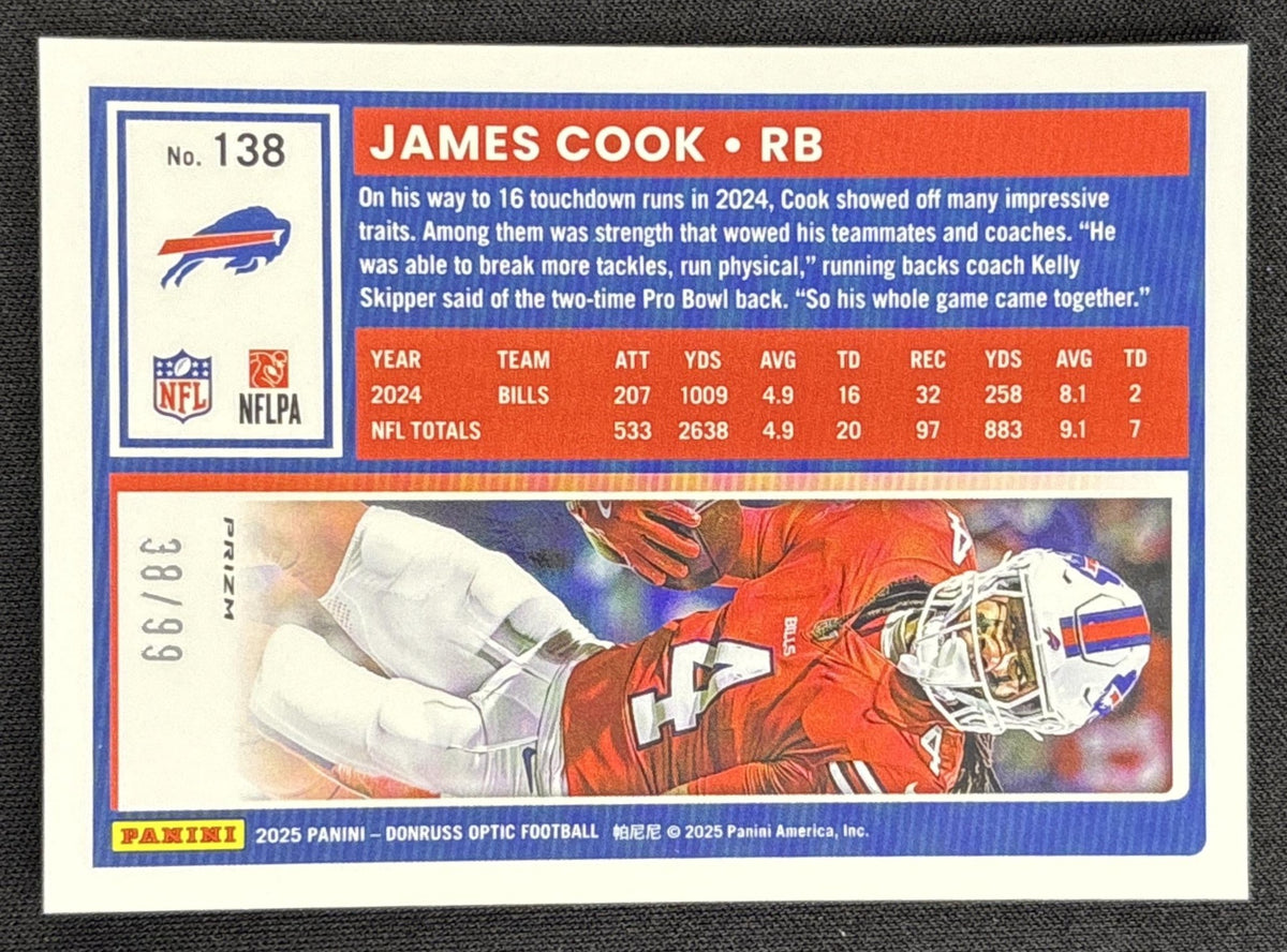 James Cook 2025 Panini Donruss Optic Pink Velocity Prizm /99 Bills Sports Trading Card