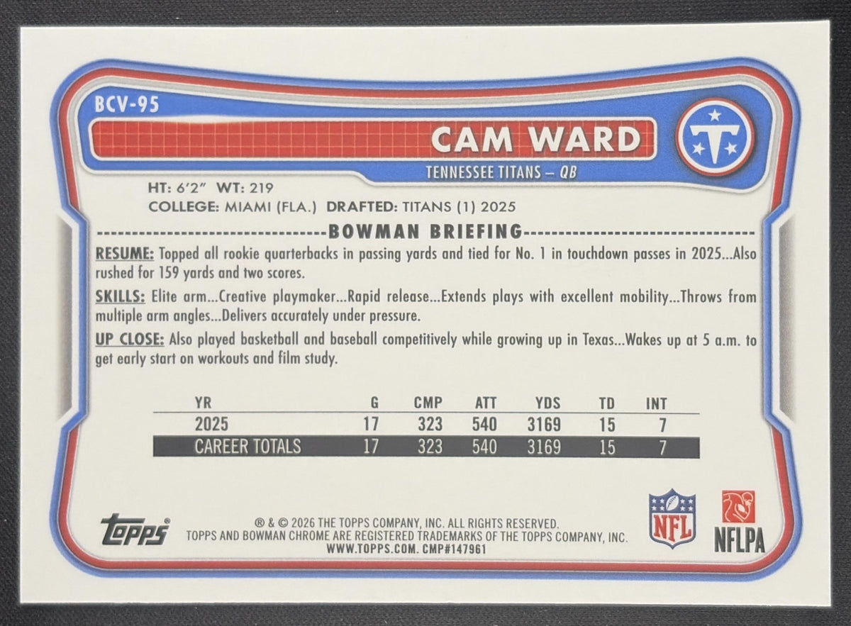 Cam Ward 2026 Bowman Chrome NFL Mojo Refractor Titans