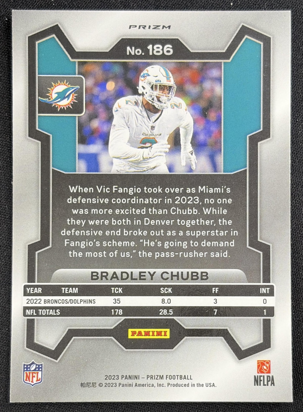 Bradley Chubb 2023 Panini Prizm Purple Pulsar Dolphins Sports Trading Card