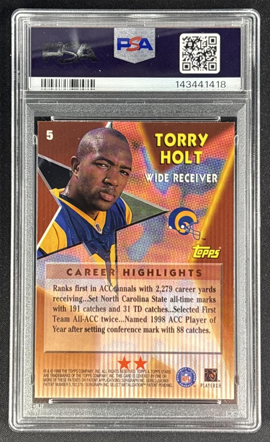 Torry Holt 1999 Topps Stars Two Star PSA 9 Rams Sports Trading Cards