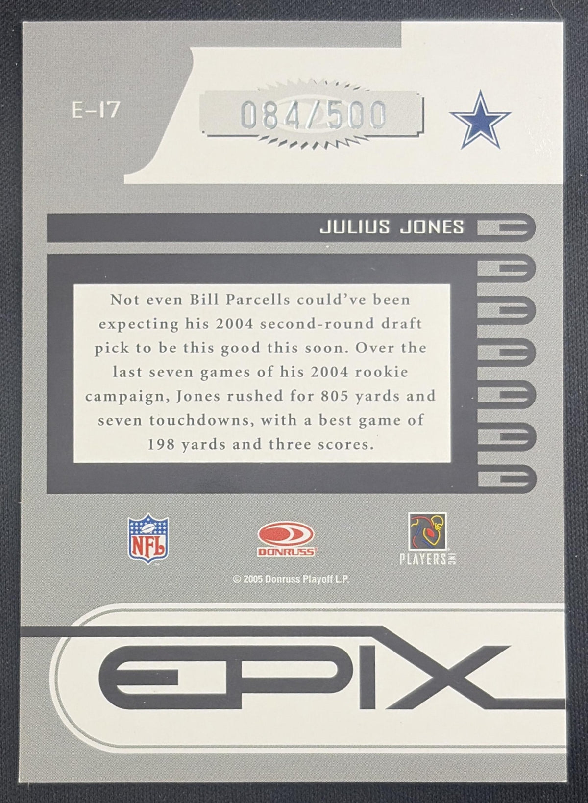 Julius Jones 2005 Donruss Zenith Epix Purple 1st Prospect Down /500 Cowboys