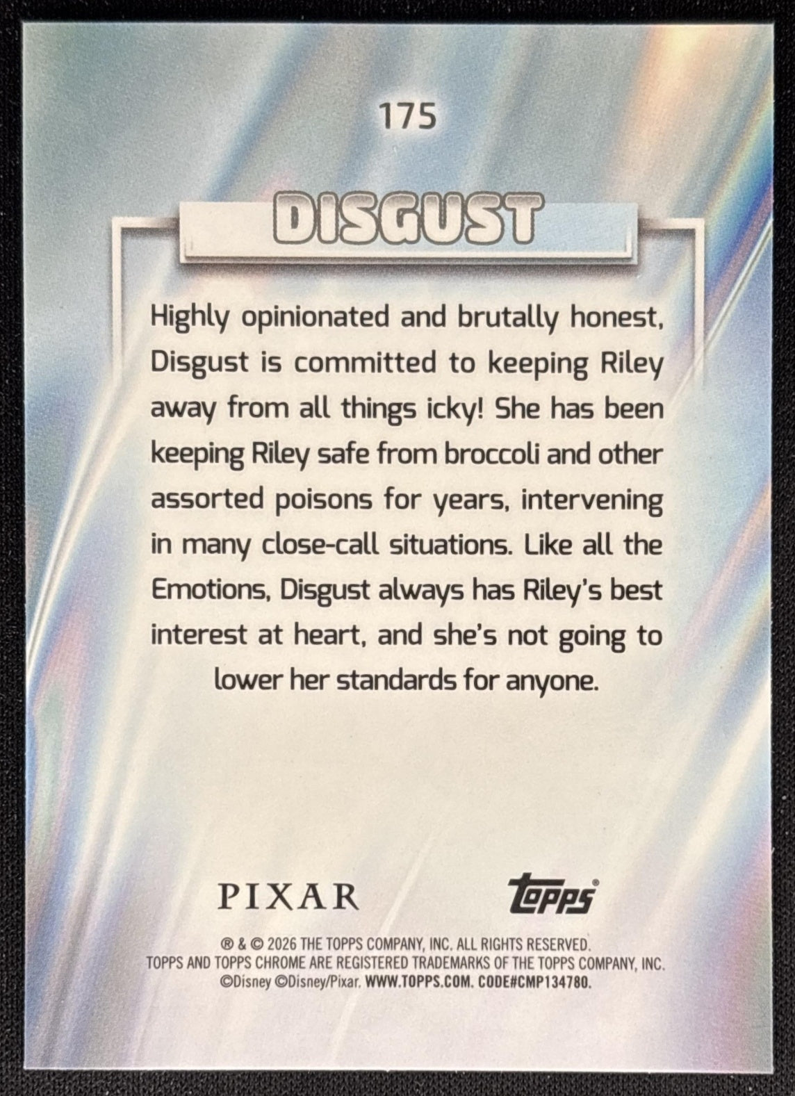 Disgust 2026 Topps Chrome Disney Raywave Refractor Inside Out back