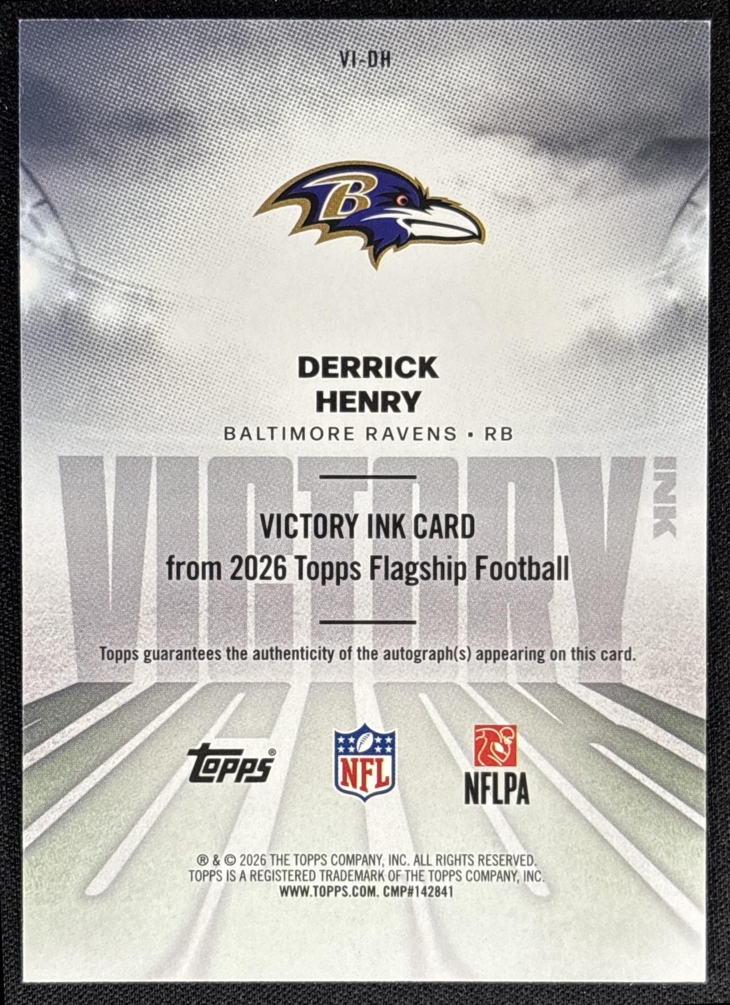 Derrick Henry 2026 Topps Victory Ink Auto Orange Foil /25 Ravens - back