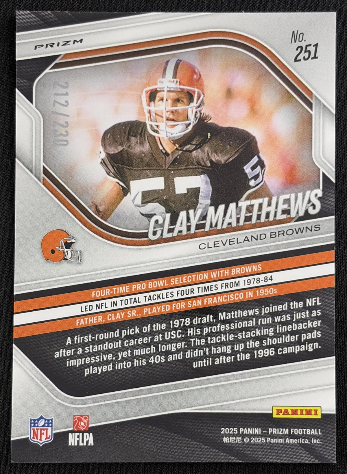Clay Matthews Jr. 2025 Panini Prizm Blue Wave Prizm /230 Browns Sports Trading Card
