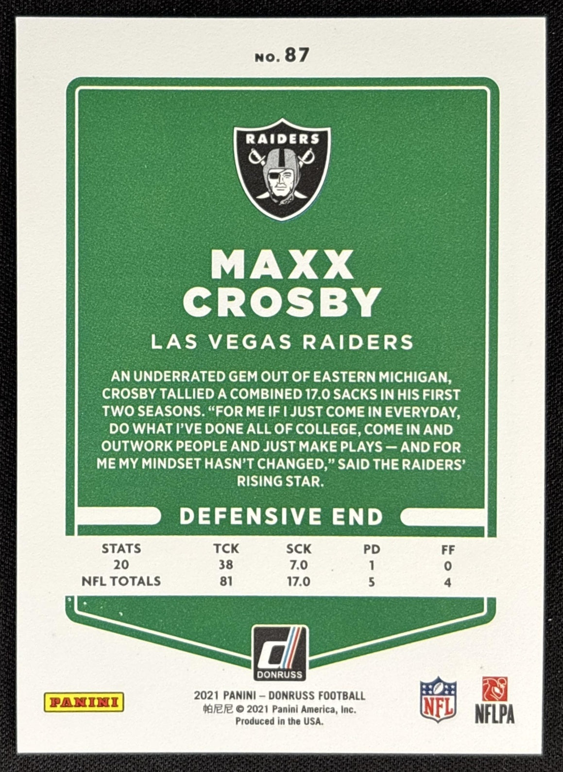 Maxx Crosby 2021 Panini Donruss Press Proof Premium Raiders