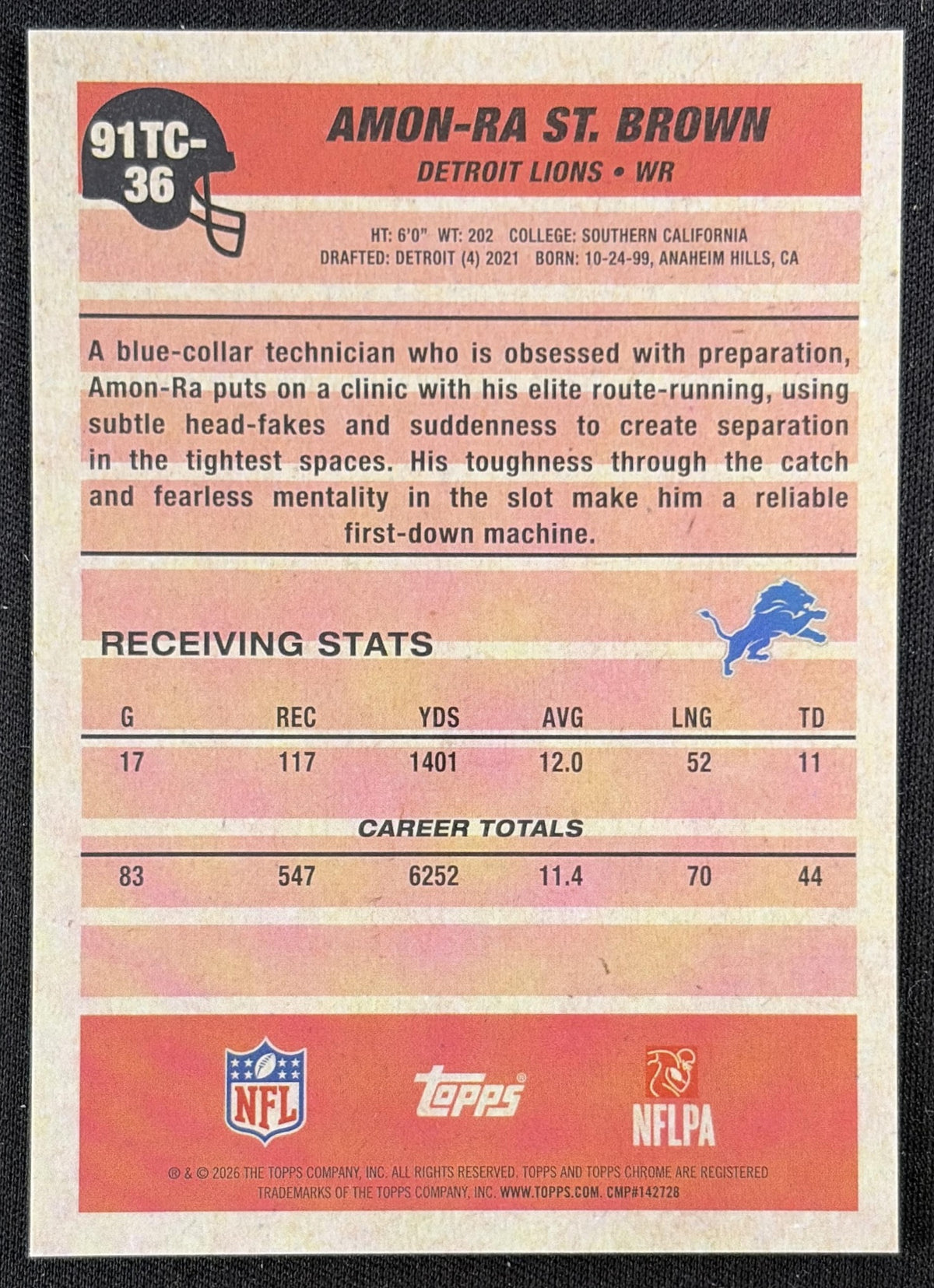 Amon-Ra St. Brown 2026 Topps 1991 Chrome Purple Mojo Refractor /75 Lions