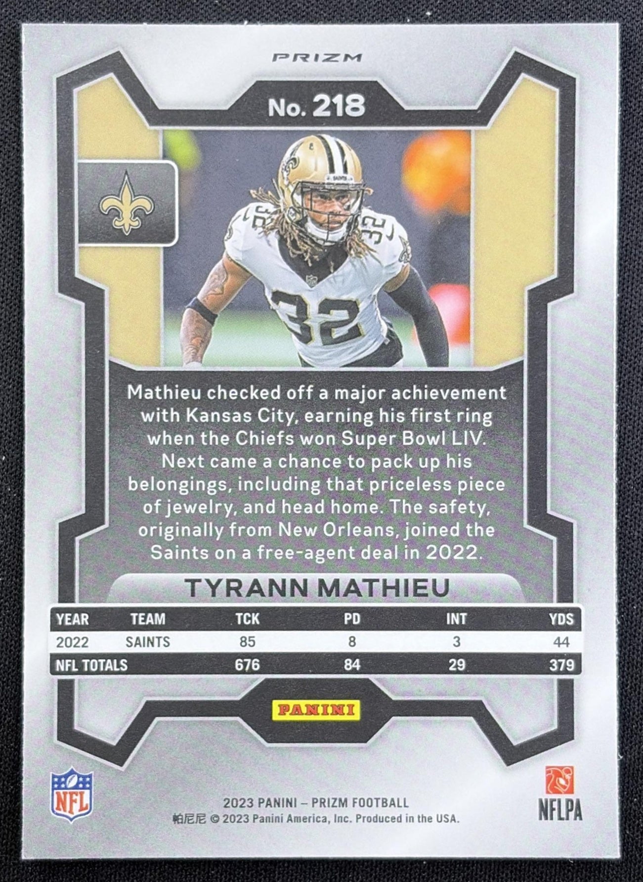 Tyrann Mathieu 2023 Panini Prizm Green Wave Saints