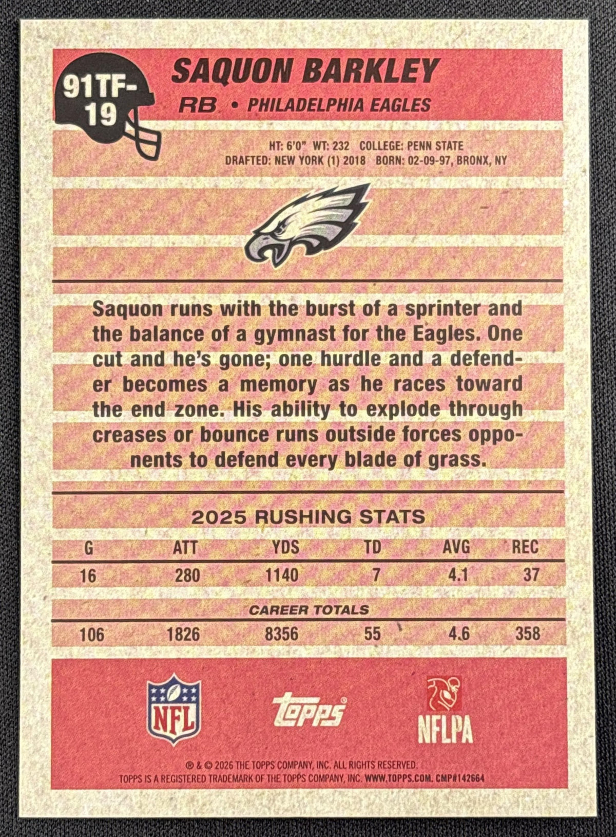 Saquon Barkley 2026 Topps 1991 Crackle Foil Eagles Philadelphia Eagles Sports Trading Card