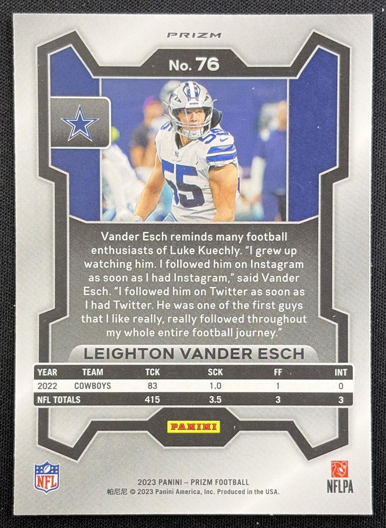 Leighton Vander Esch 2023 Panini Prizm Green Wave Cowboys
