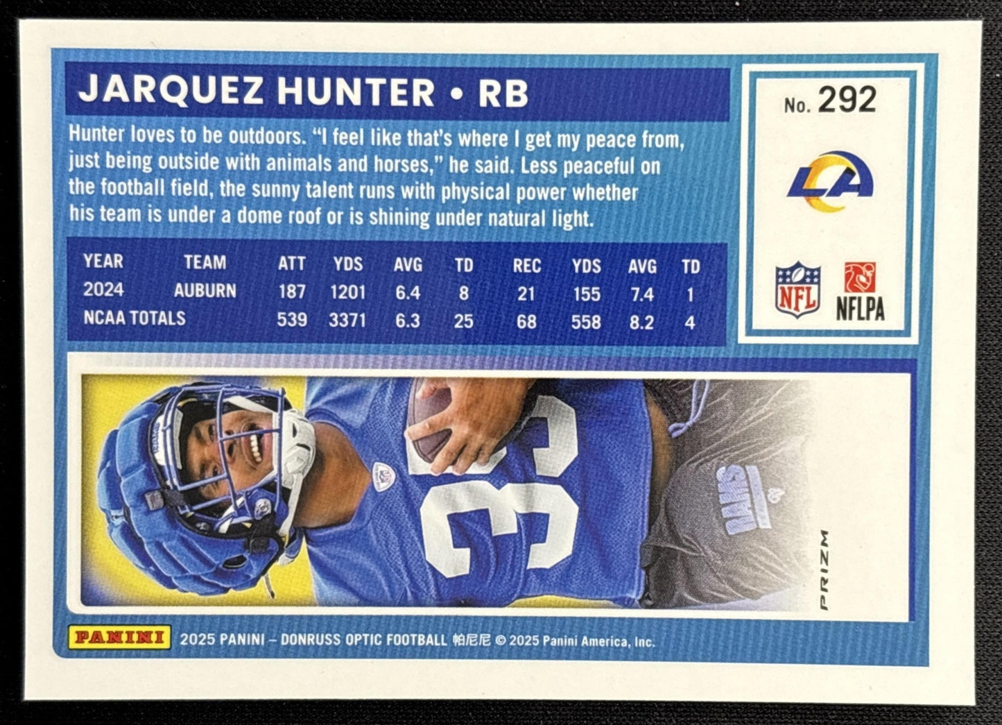 Jarquez Hunter 2025 Donruss Optic Rated Rookie Preview Green Velocity Rams back
