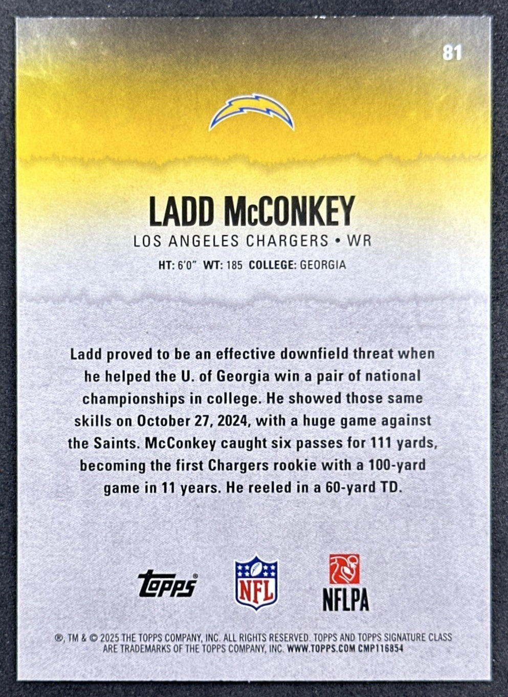 Ladd McConkey 2025 Topps Signature Class Veteran Green & Purple Foil Chargers
