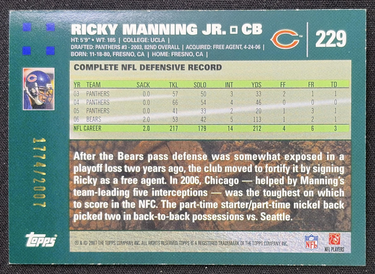 Ricky Manning 2007 Topps Copper /2007 Bears