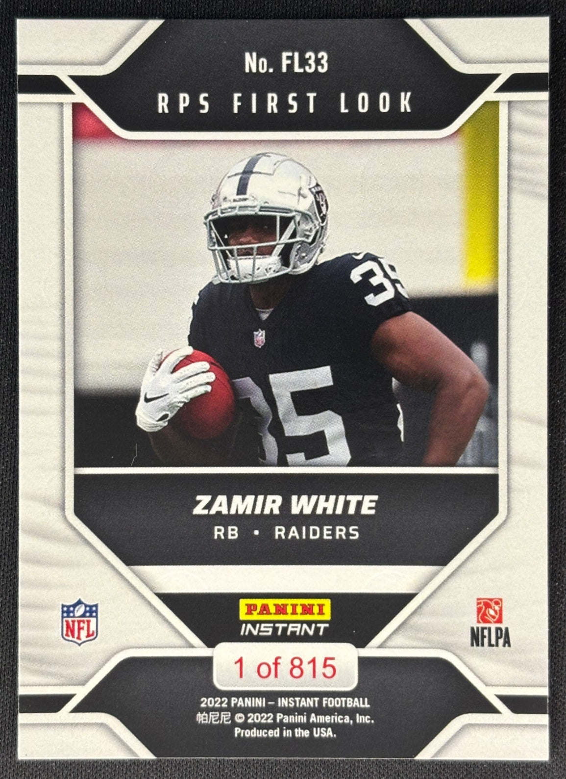 Zamir White 2022 Instant NFL RPS First Look Raiders Sports Trading Card