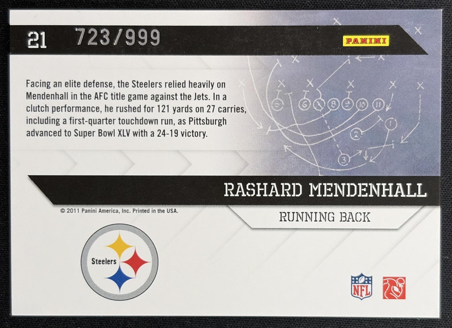Rashard Mendenhall 2011 Panini Donruss Elite Power Formulas Gold /999 Steelers