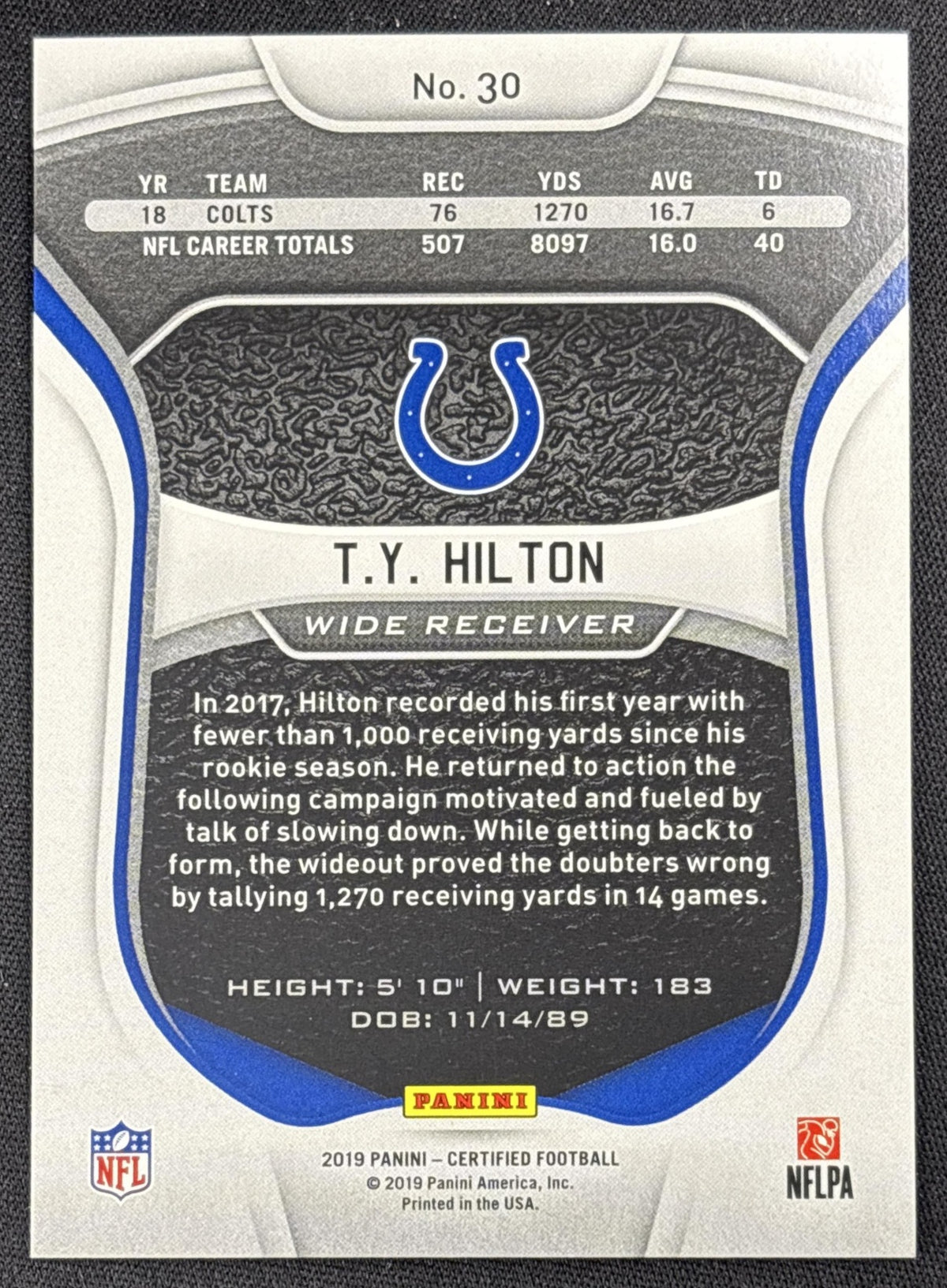 T.Y. Hilton 2019 Panini Certified Mirror /450 Colts