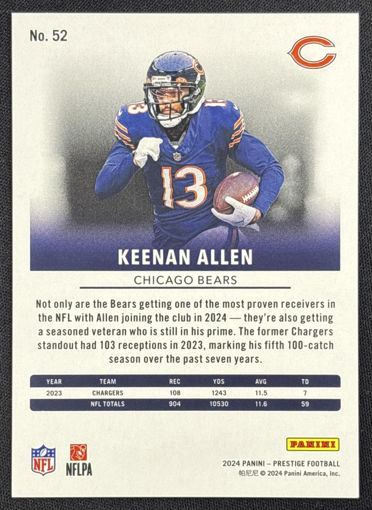 Keenan Allen 2024 Panini Prestige Blue Xtra Points /599 Bears