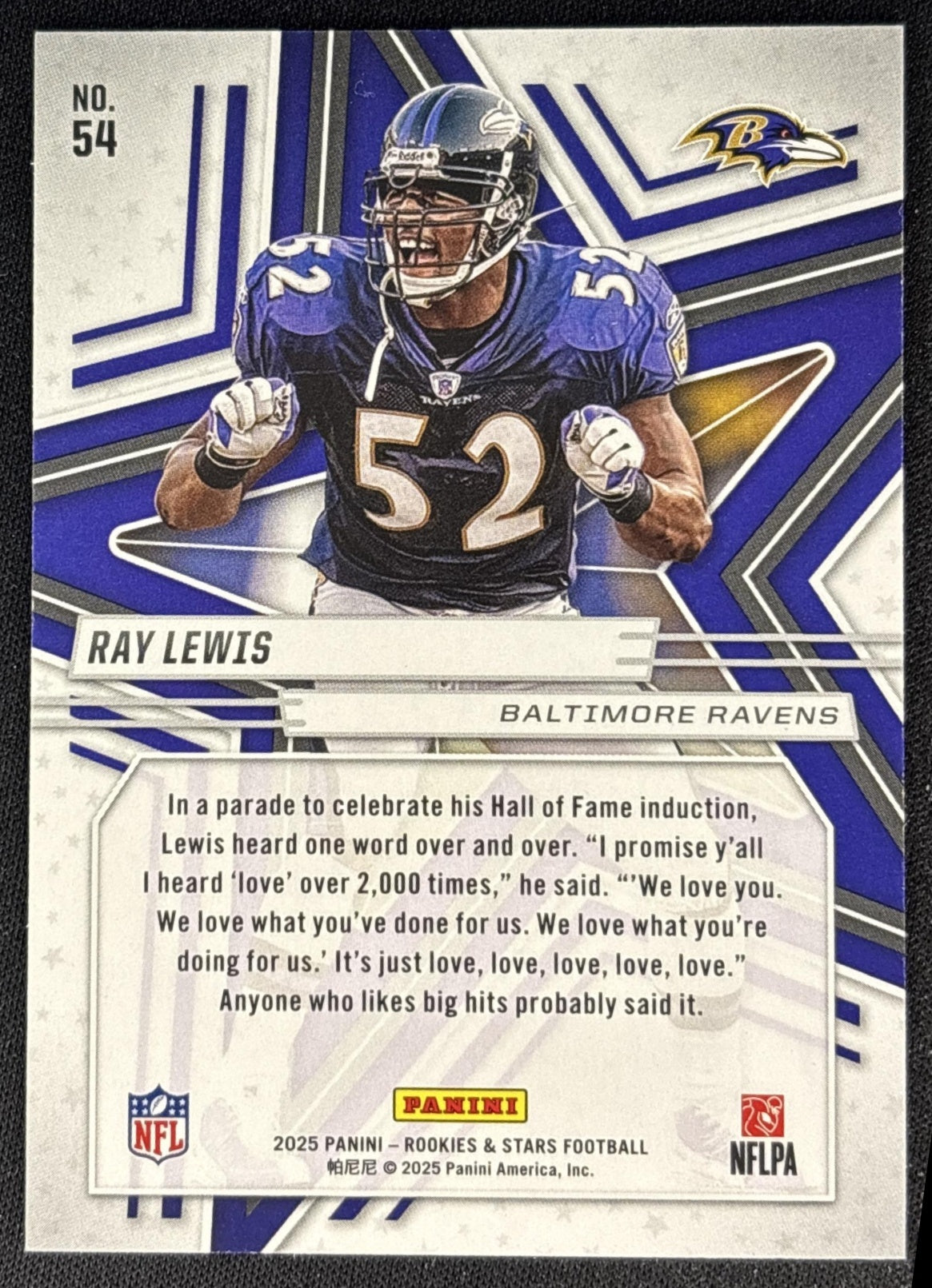 Ray Lewis 2025 Panini Rookies & Stars Purple /999 Ravens