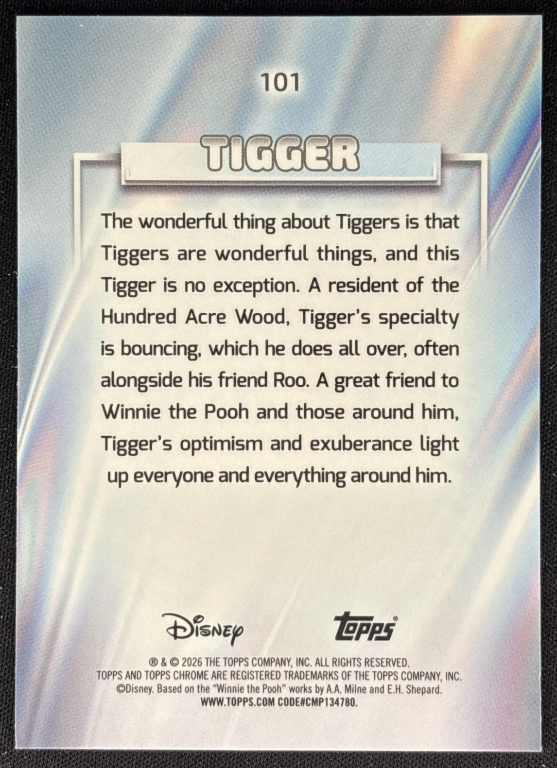 Tigger 2026 Topps Chrome Disney back