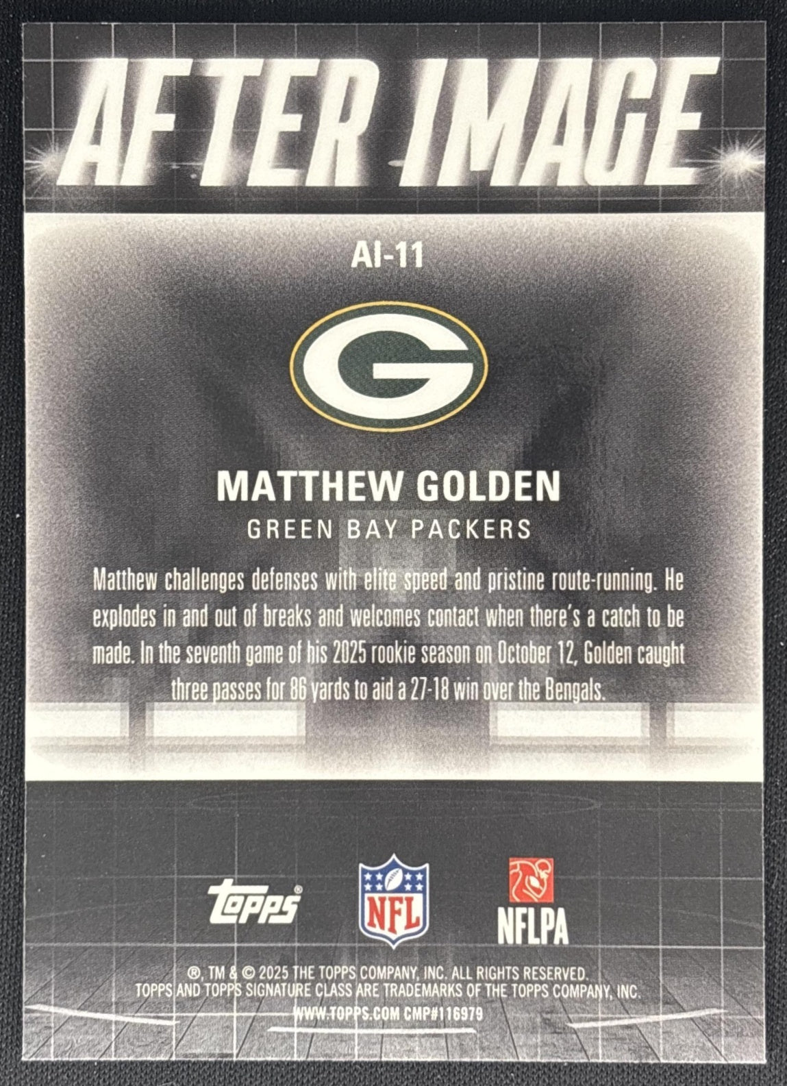 Matthew Golden 2025 Topps Signature Class After Image Packers back