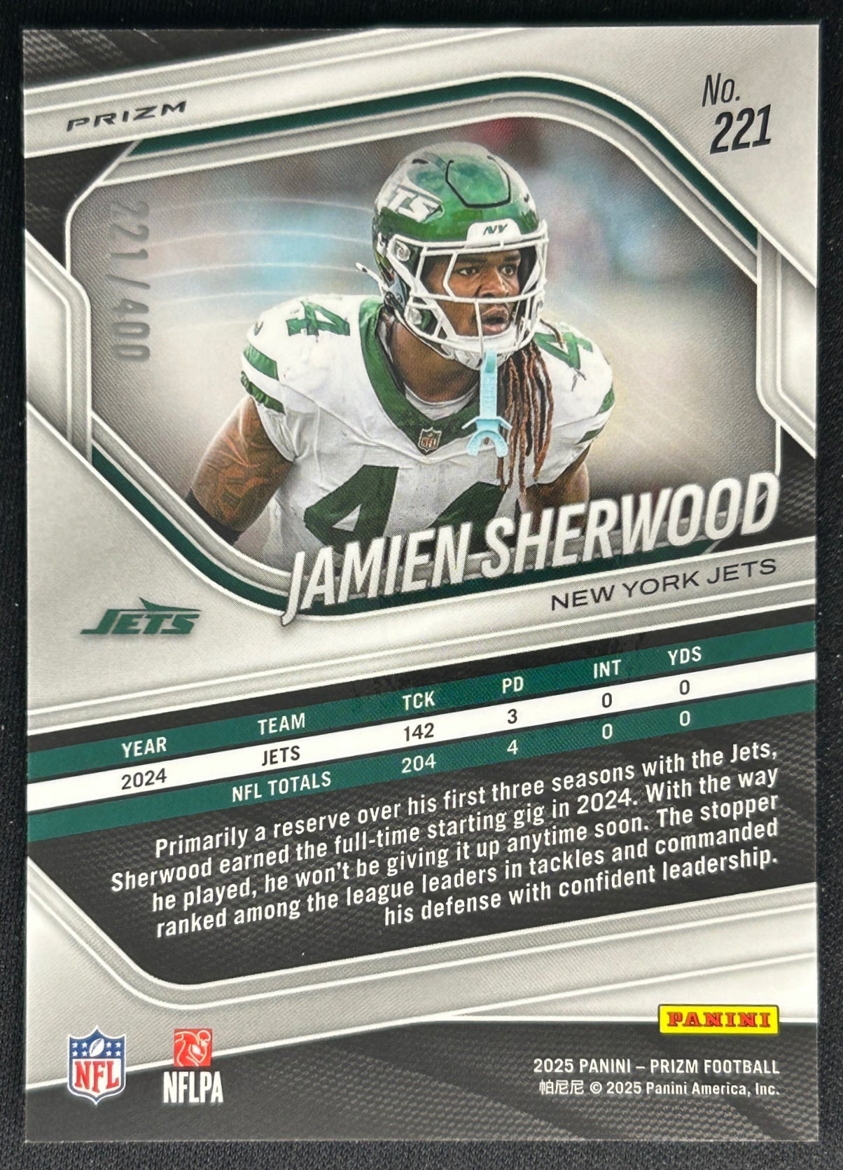 Jamien Sherwood 2025 Panini Prizm Pandora /400 Jets Sports Trading Cards